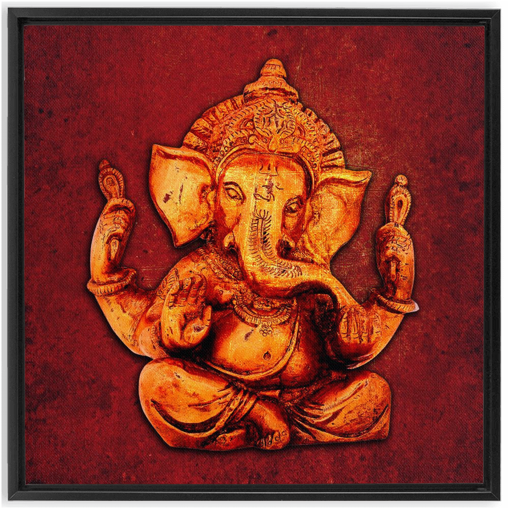 Ganesha on a distressed Red background Floating Frame Canvas