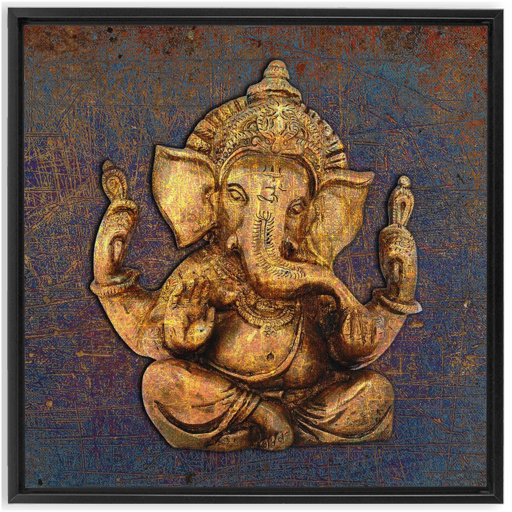 Ganesha on a distressed purple and orange background Floating Frame Canvas