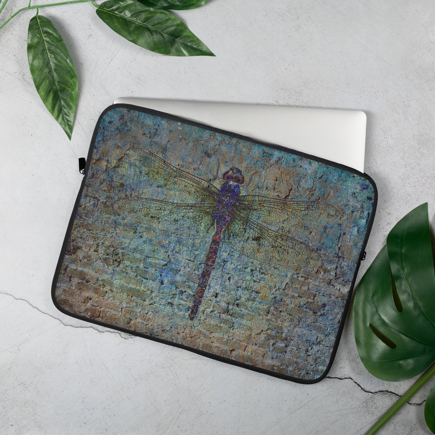 Dragonfly on Distressed Multicolor Brick Wall Laptop Sleeve - Mac Book sleeve - Surface Sleeve 15 inches