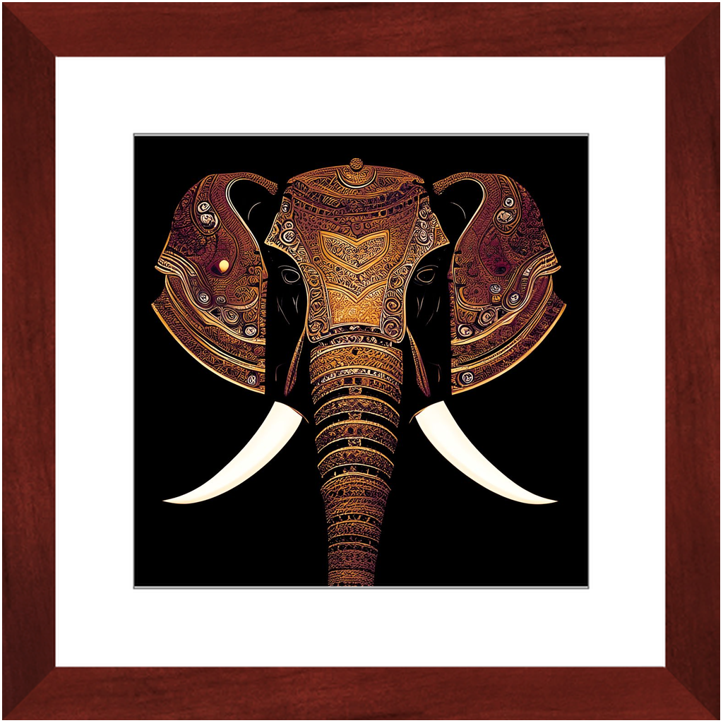 Indian Elephant Head With Parade Colors Print Framed in a Cherry Color Wood Frame 12x12