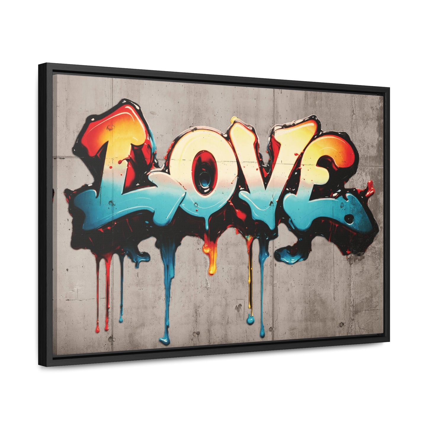 LOVE on Concrete Slab Print on Canvas in a Floating Frame side view