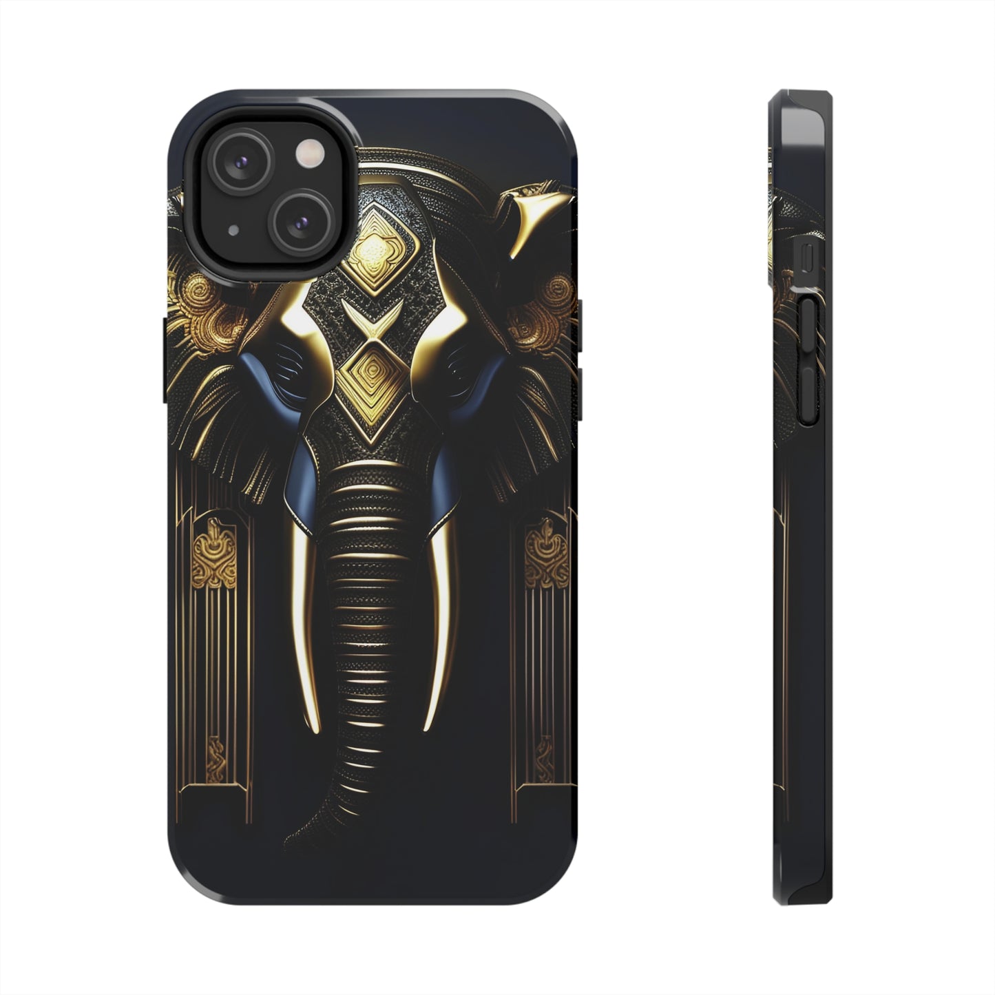  Blue and Gold Elephant Head Art Deco Style Printed on Phone Case for iPhone 14 Plus