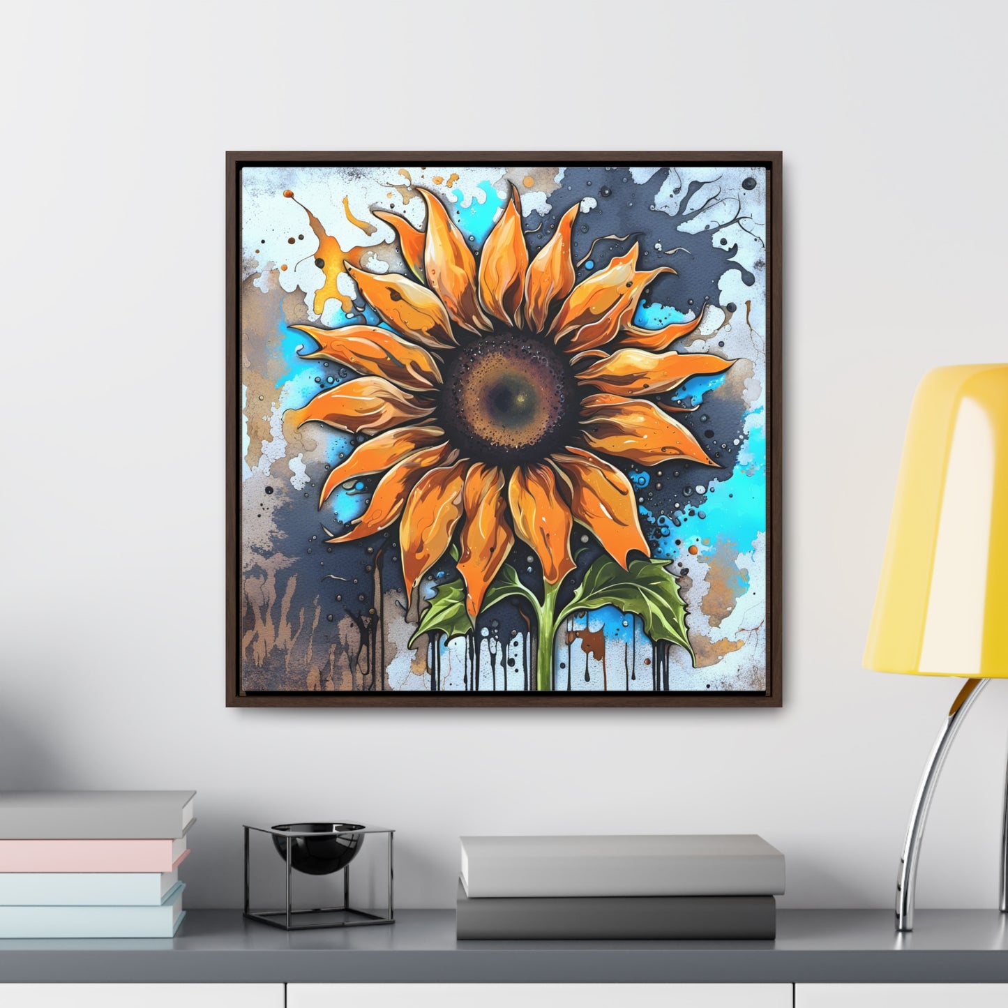 Floral Themed Wall Art - Street Style Sunflower Printed on Canvas in a Floating Frame