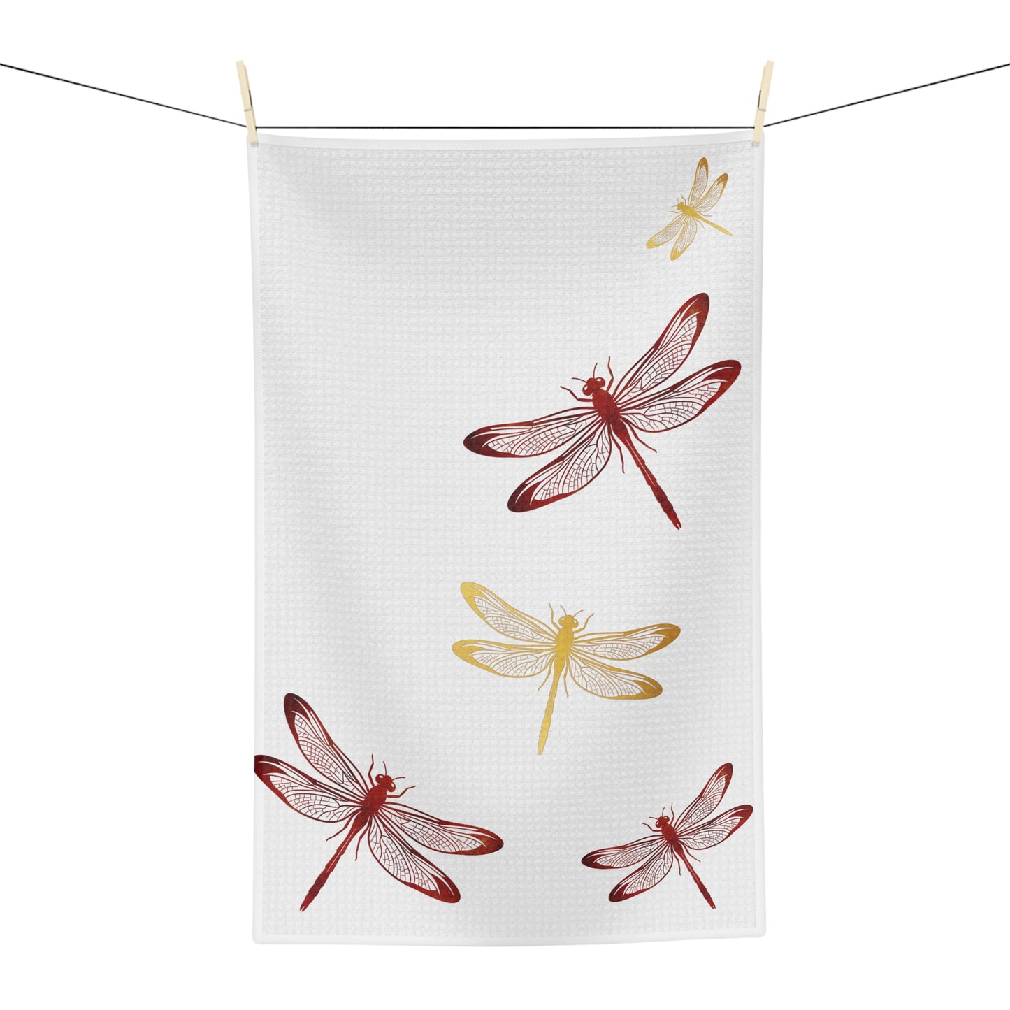 Flight of Red and Gold Dragonflies on White Microfiber Tea Towel