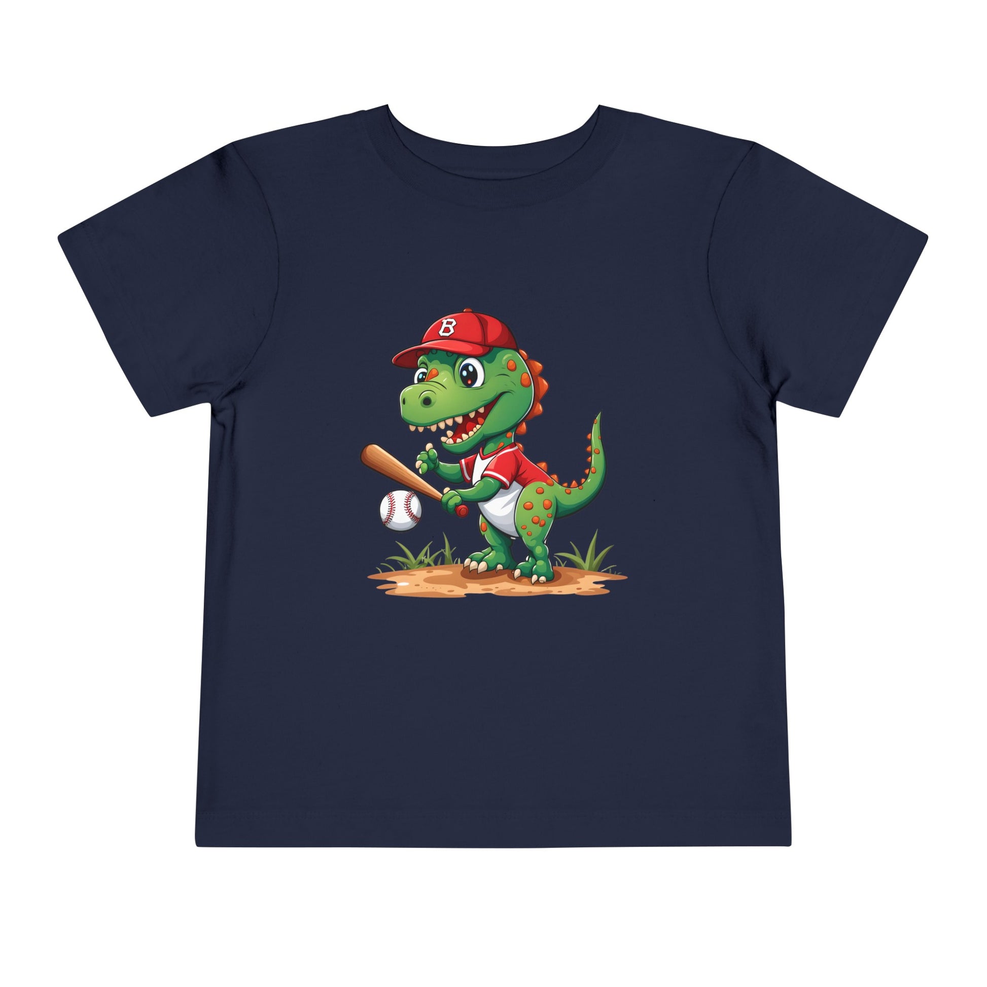 Spike the Dinosaur of Summer Toddler Short Sleeve Tee Navy Blue