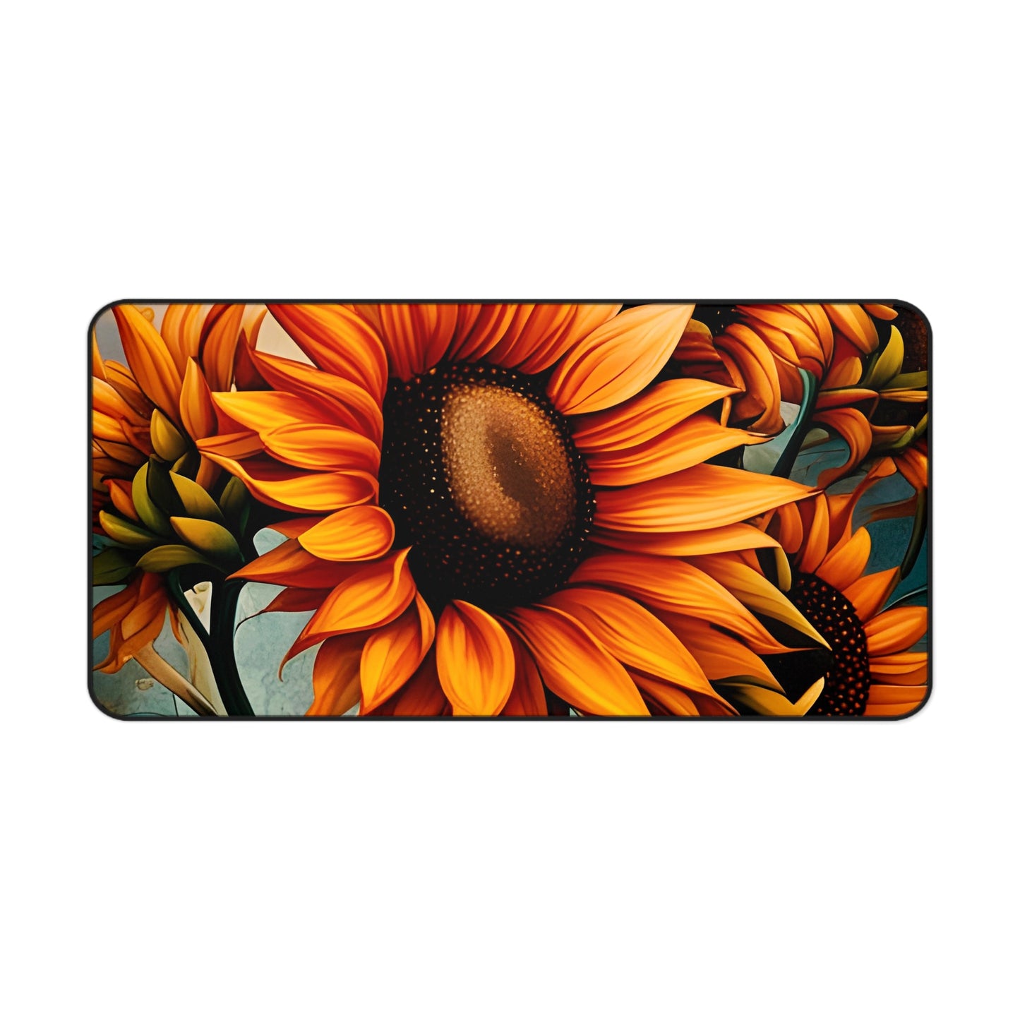 Sunflower Crop on Distressed Blue and Copper Background Printed on Desk mat 15x31
