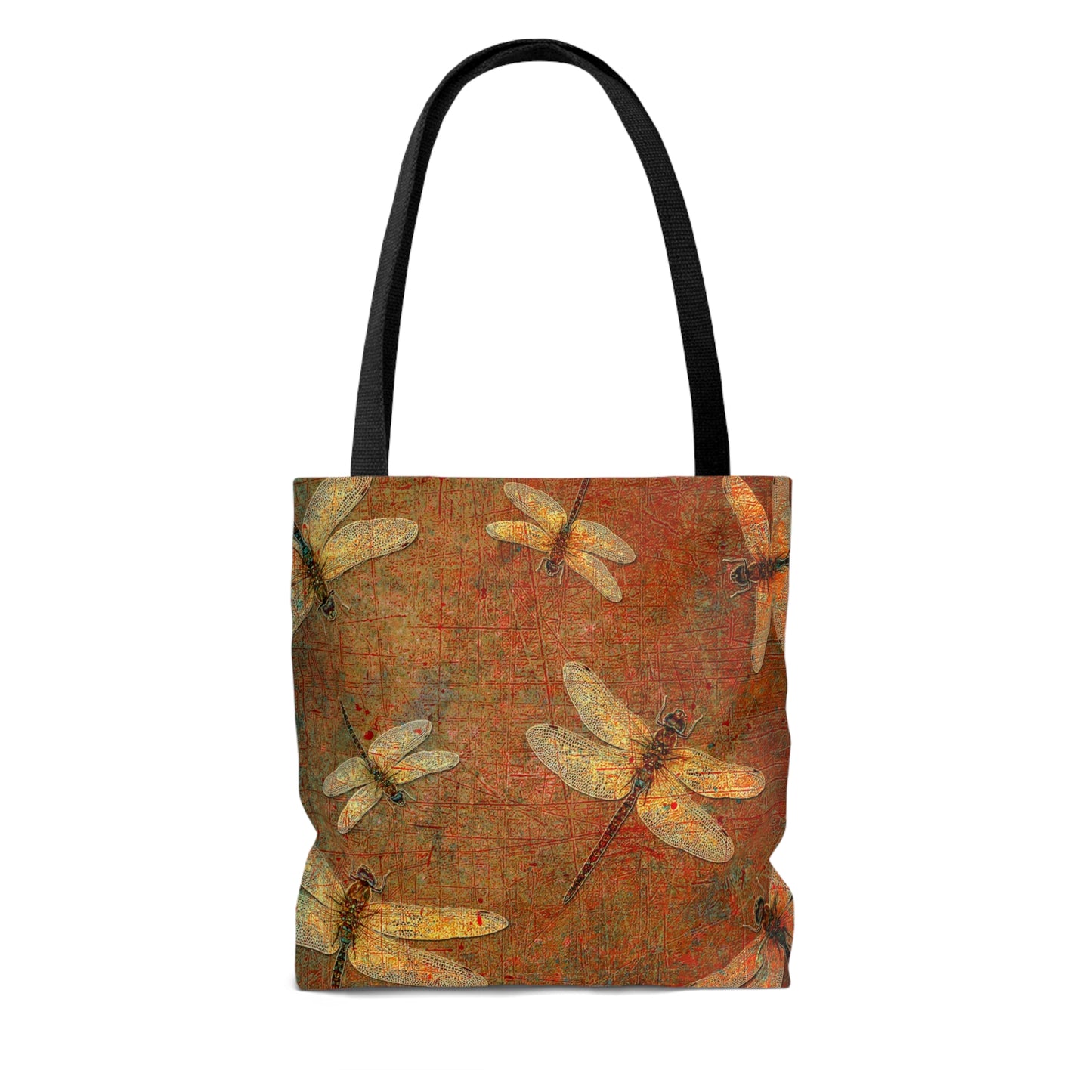 Dragonfly Themed Bags and Accessories - Flight of Golden Dragonflies on Brown Stone Printed on Tote Bag