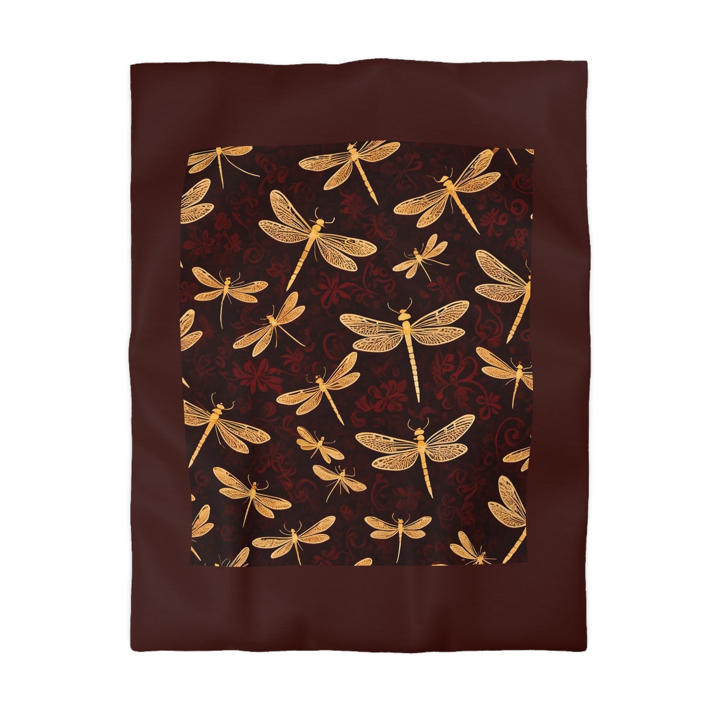 Golden Dragonflies on Velvet Red Background Microfiber Duvet Cover twin