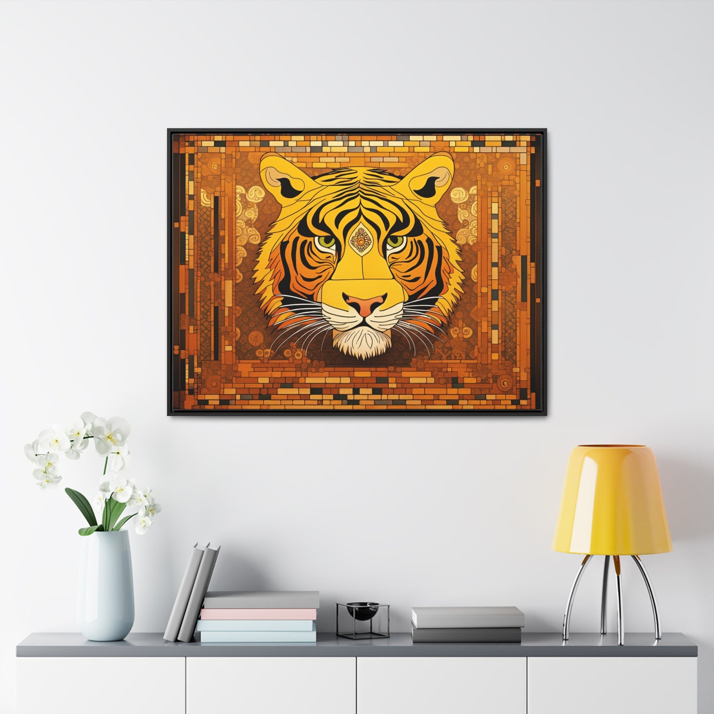 Tiger Head in the Style of Gustav Klimt Print on Canvas in a Floating Frame 40x30 hung