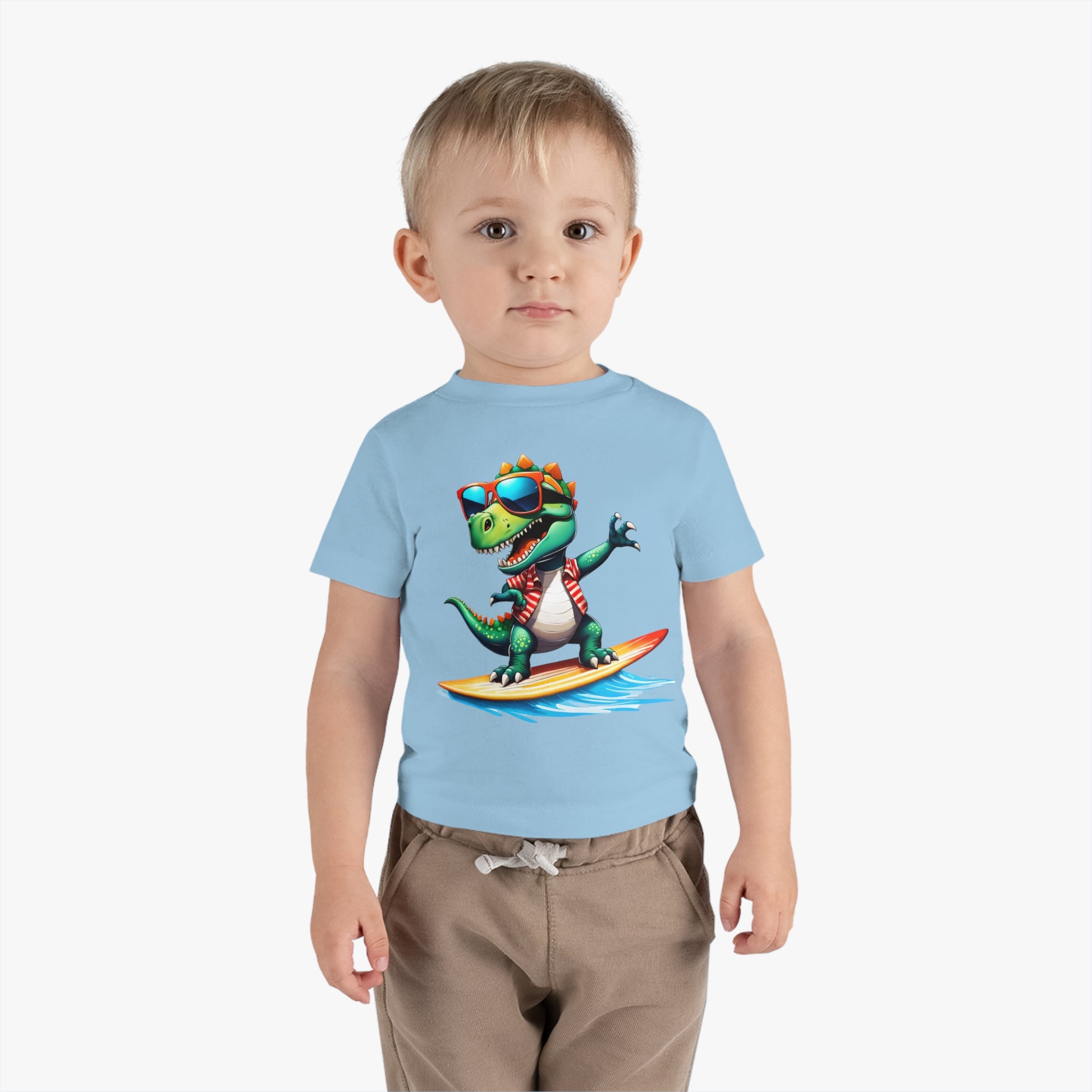 Toni the Dino Wave Catcher Infant Cotton Jersey Tee Light Blue on Boy