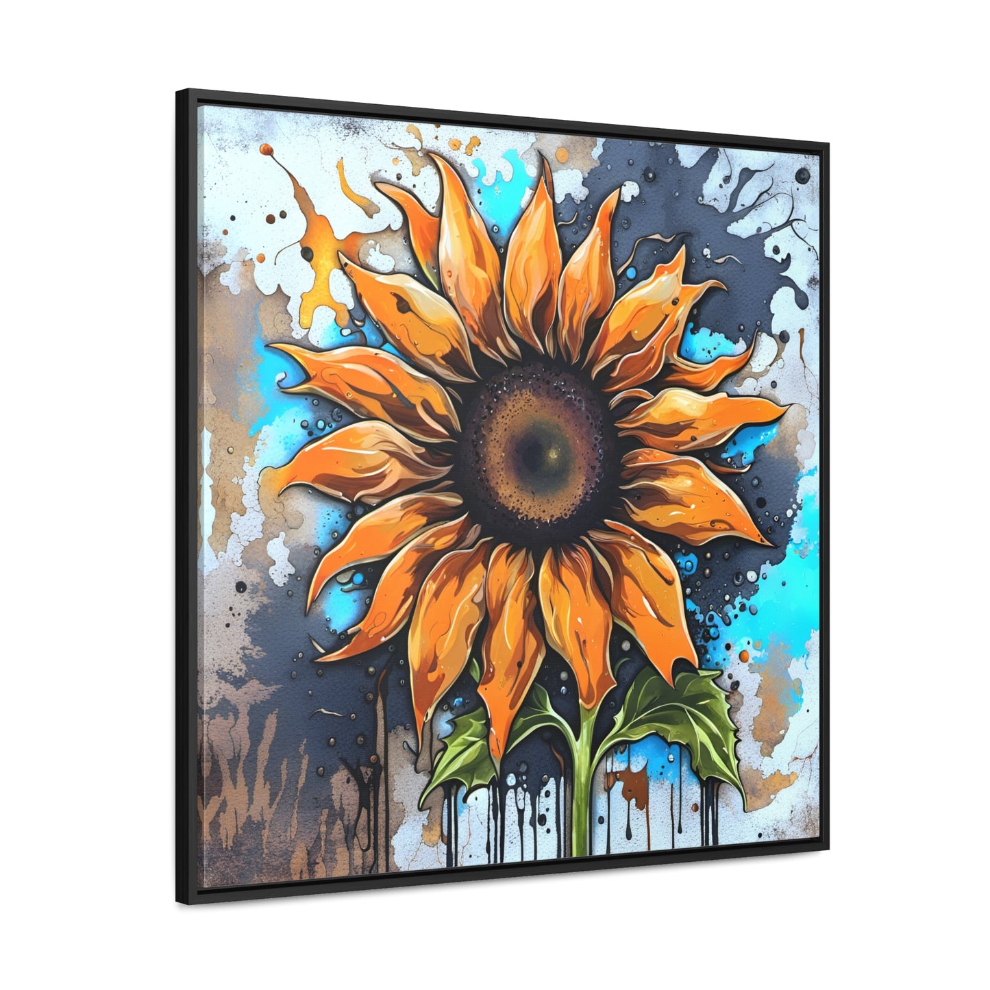 Floral Themed Wall Art - Street Style Sunflower Printed on Canvas in a Floating Frame