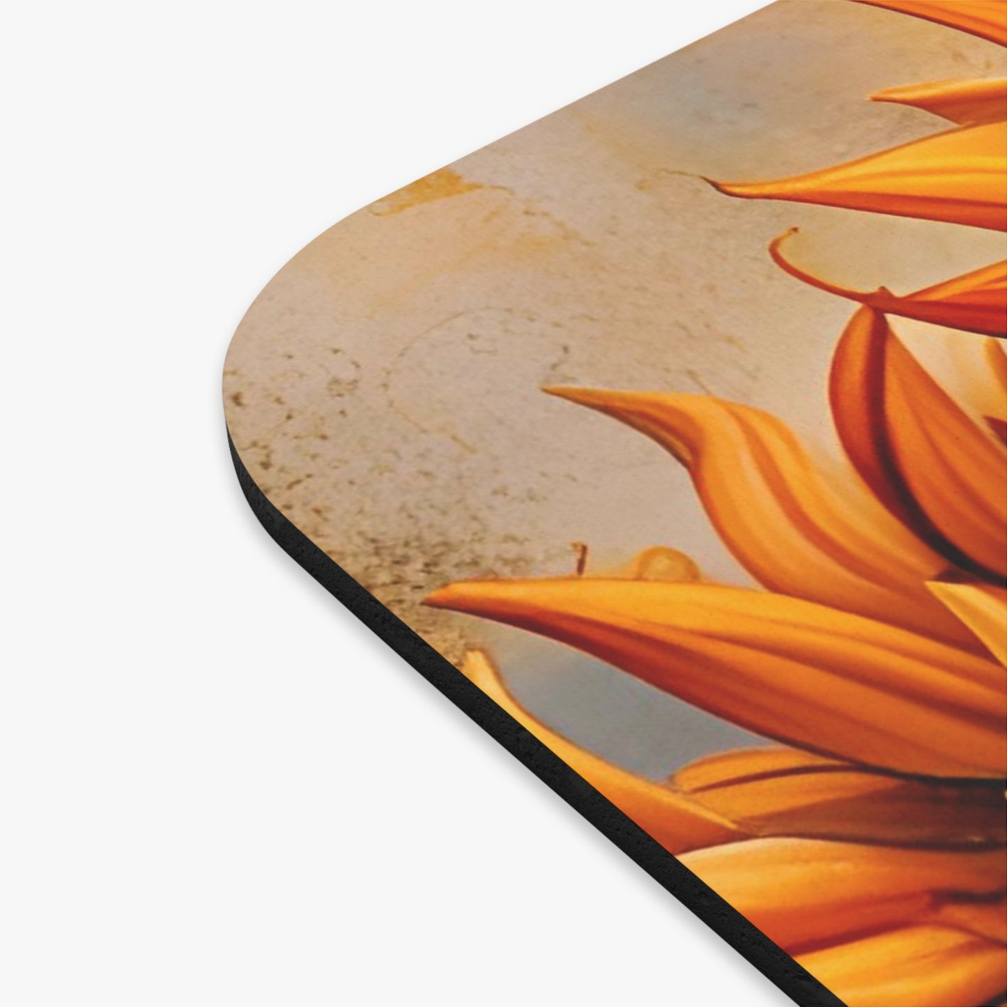 Sunflower Crop on Distressed Blue and Copper Background Printed on Mouse Pad details