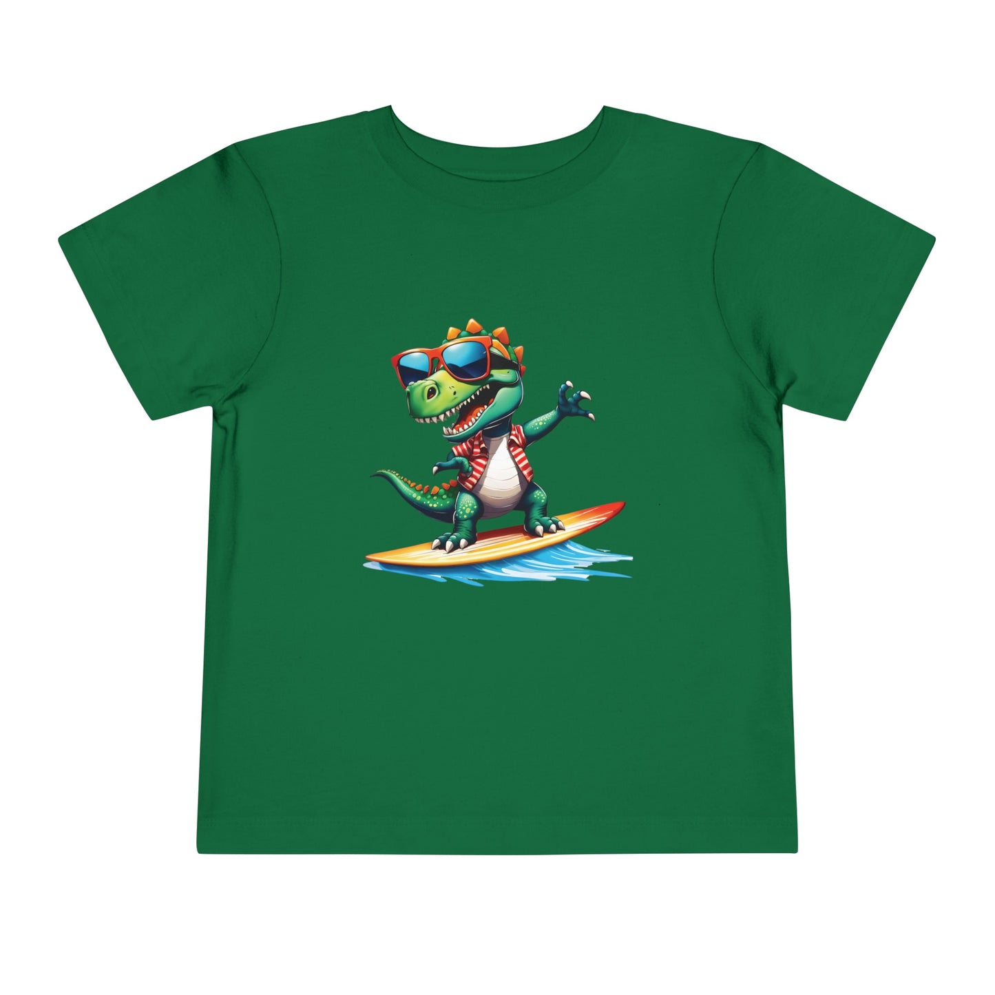 Toni the Dino Wave Catcher Toddler Short Sleeve Tee Kelly Green