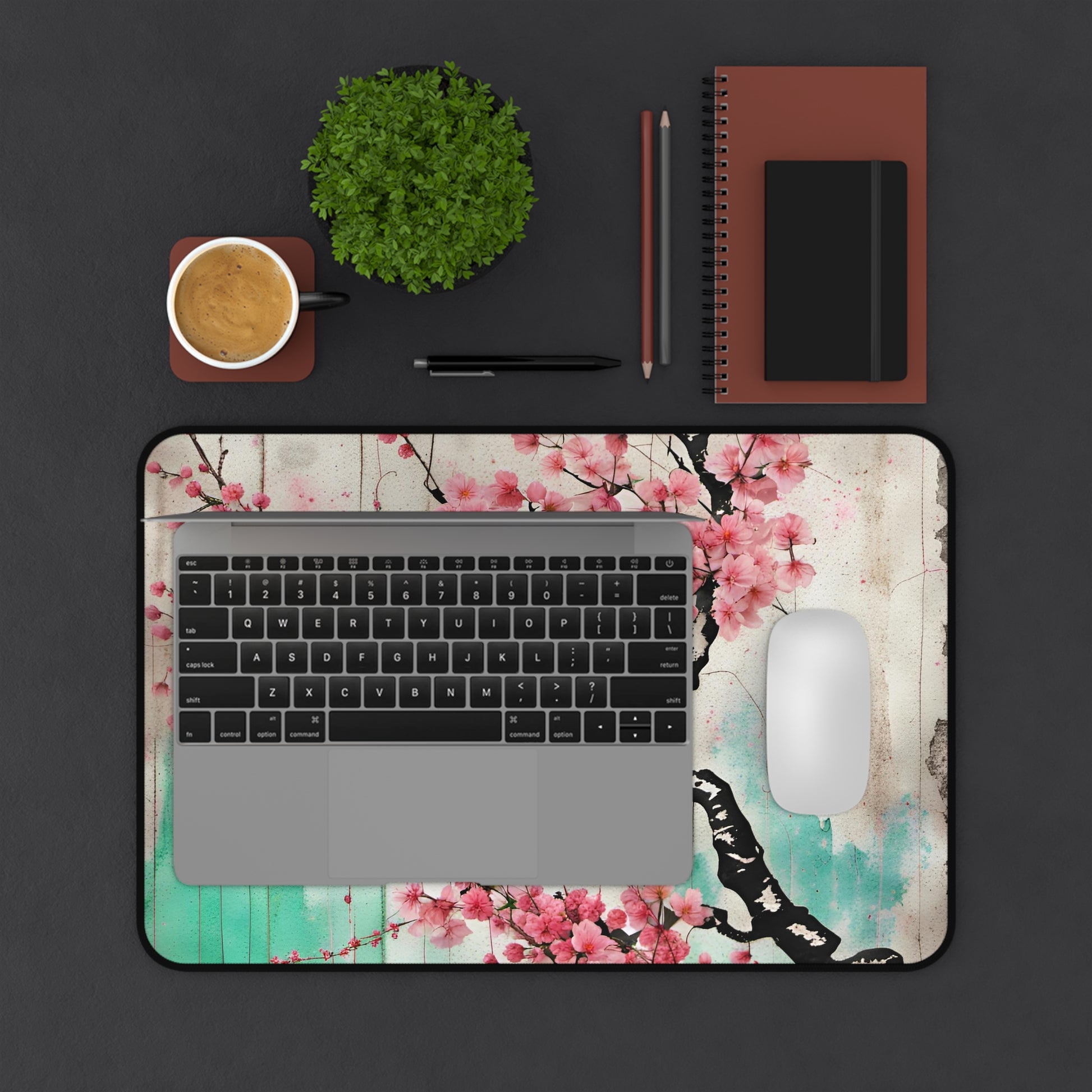 Cherry Blossoms Street Art Style Printed on Desk Mat 12x18 with computer