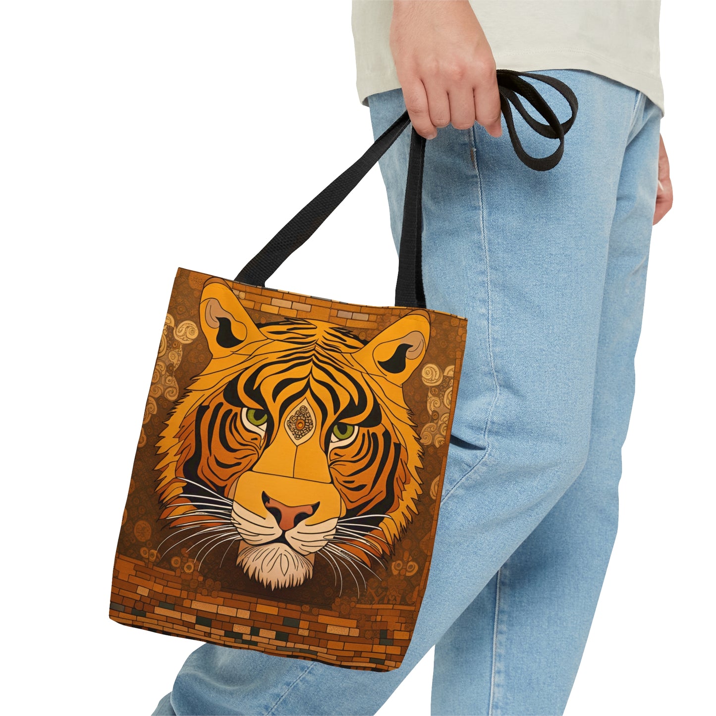 Tiger Head in the Style of Gustav Klimt Printed on Tote Bag small carried