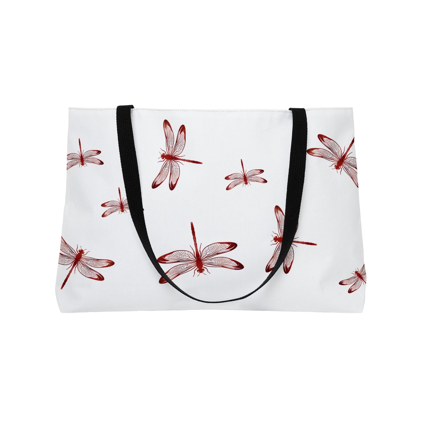 Lava Red Dragonfly Print on Oversized Weekender Bag, Dragonfly Themed Beach Bag