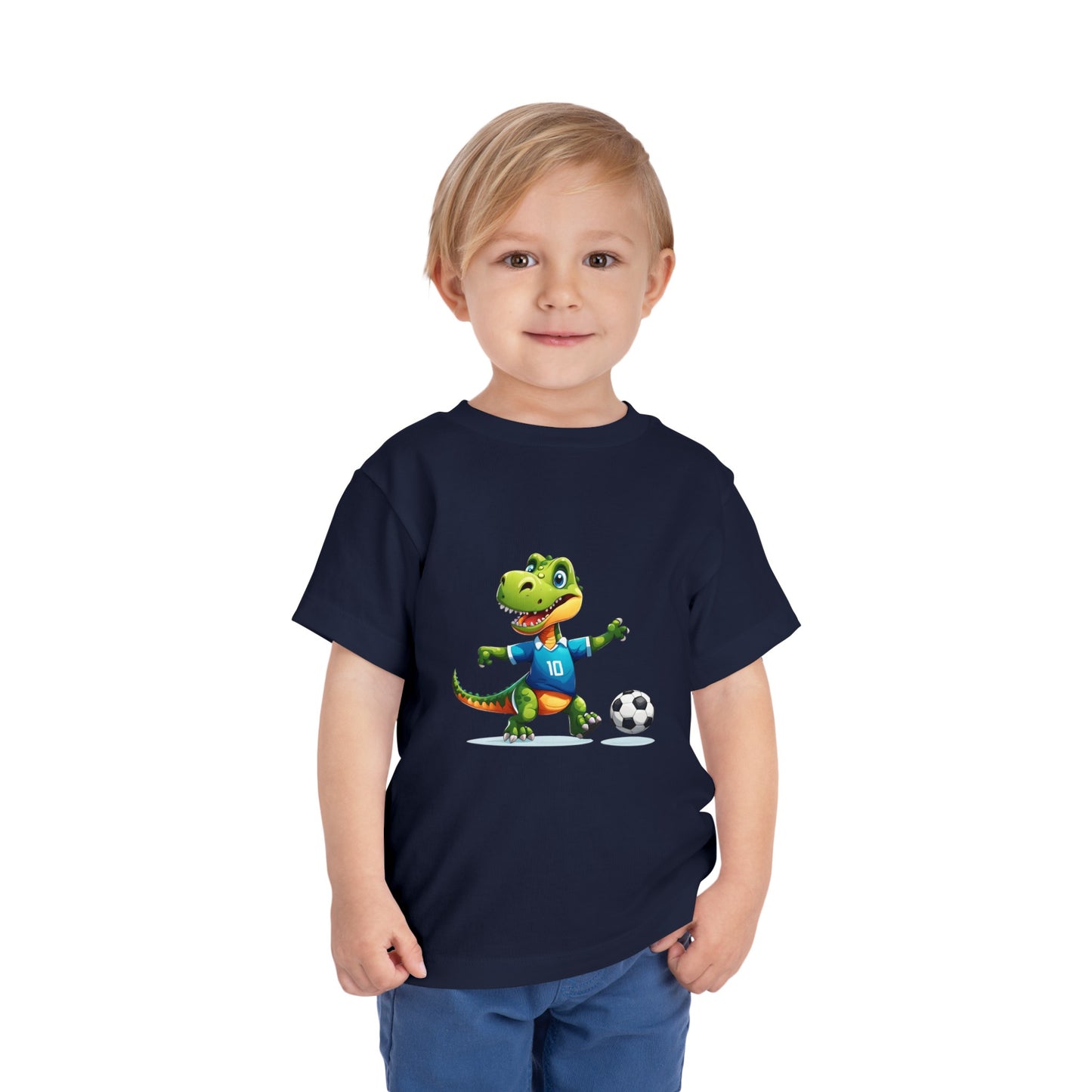 Soccersaurus Rex Toddler Short Sleeve Tee Navy Blue on Boy