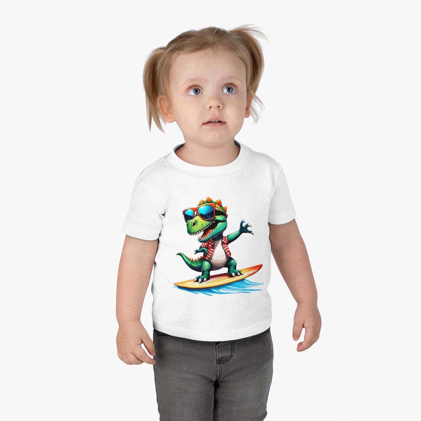 Toni the Dino Wave Catcher Infant Cotton Jersey Tee White on Girl