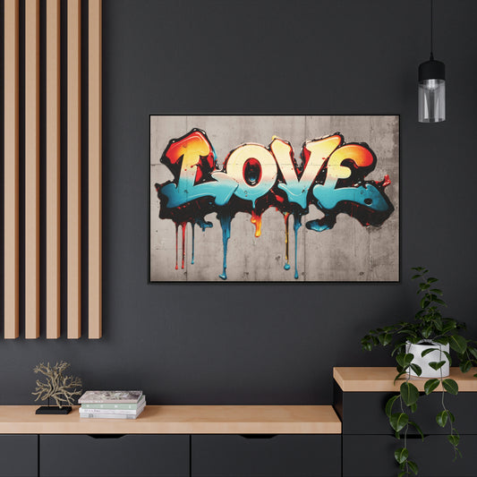 LOVE on Concrete Slab Print on Canvas in a Floating Frame 48x32 on dark wall