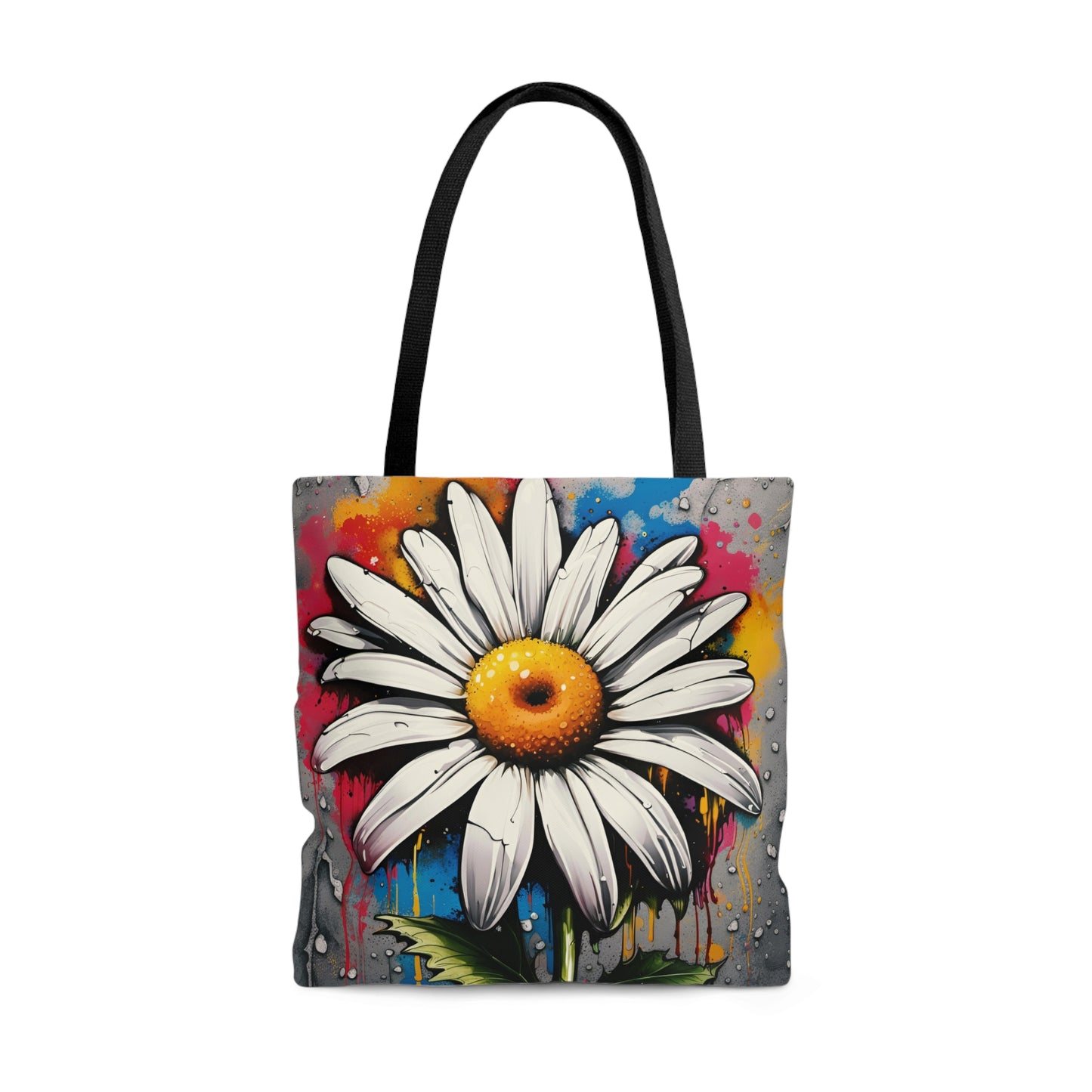 Street Art Style Graffiti Daisy Printed on Tote Bag Front