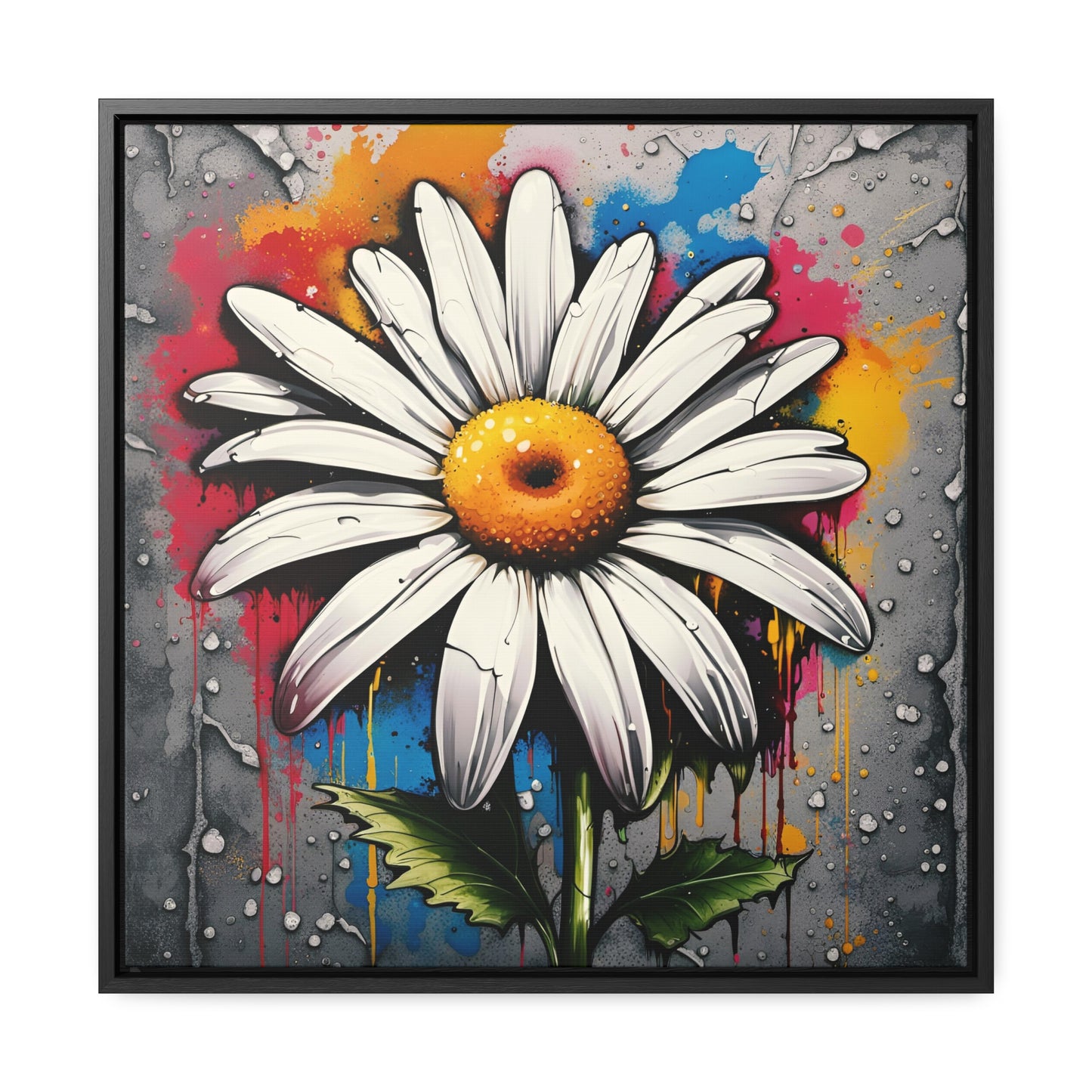 Floral themed Wall Art Print - Street Art Style Graffiti Daisy Printed on Canvas in a Floating Frame 5 sizes available