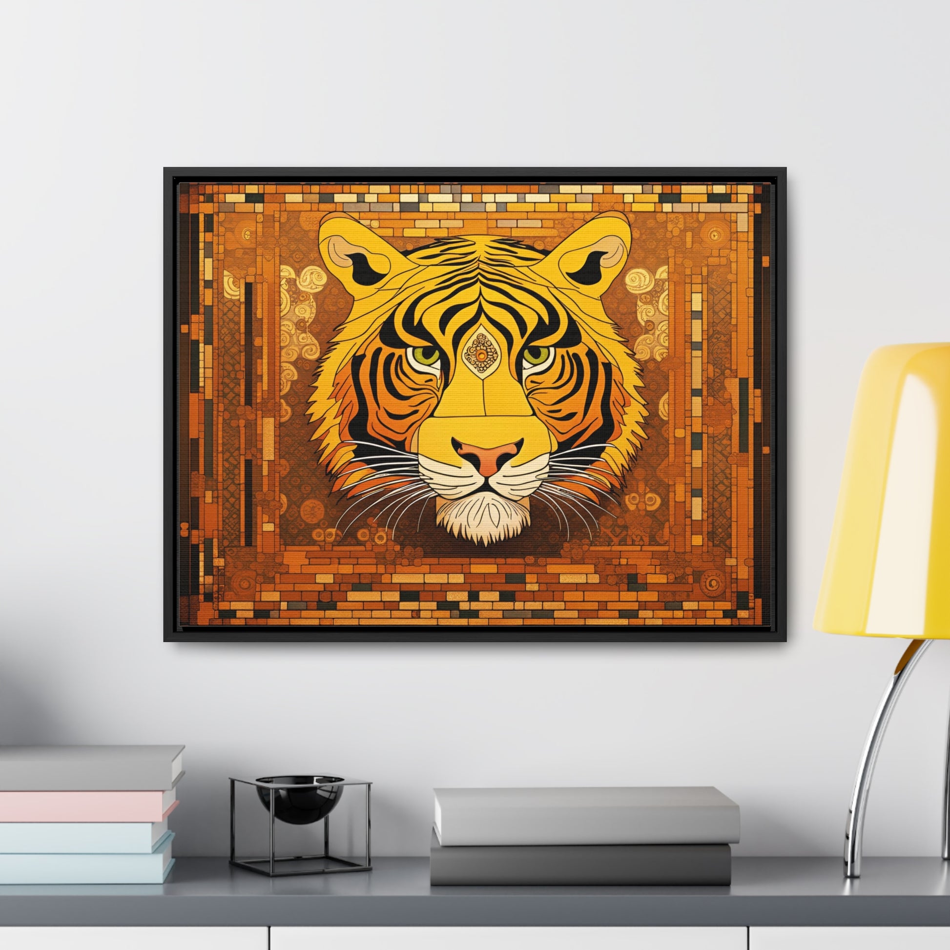 Tiger Head in the Style of Gustav Klimt Print on Canvas in a Floating Frame 24x18 hung