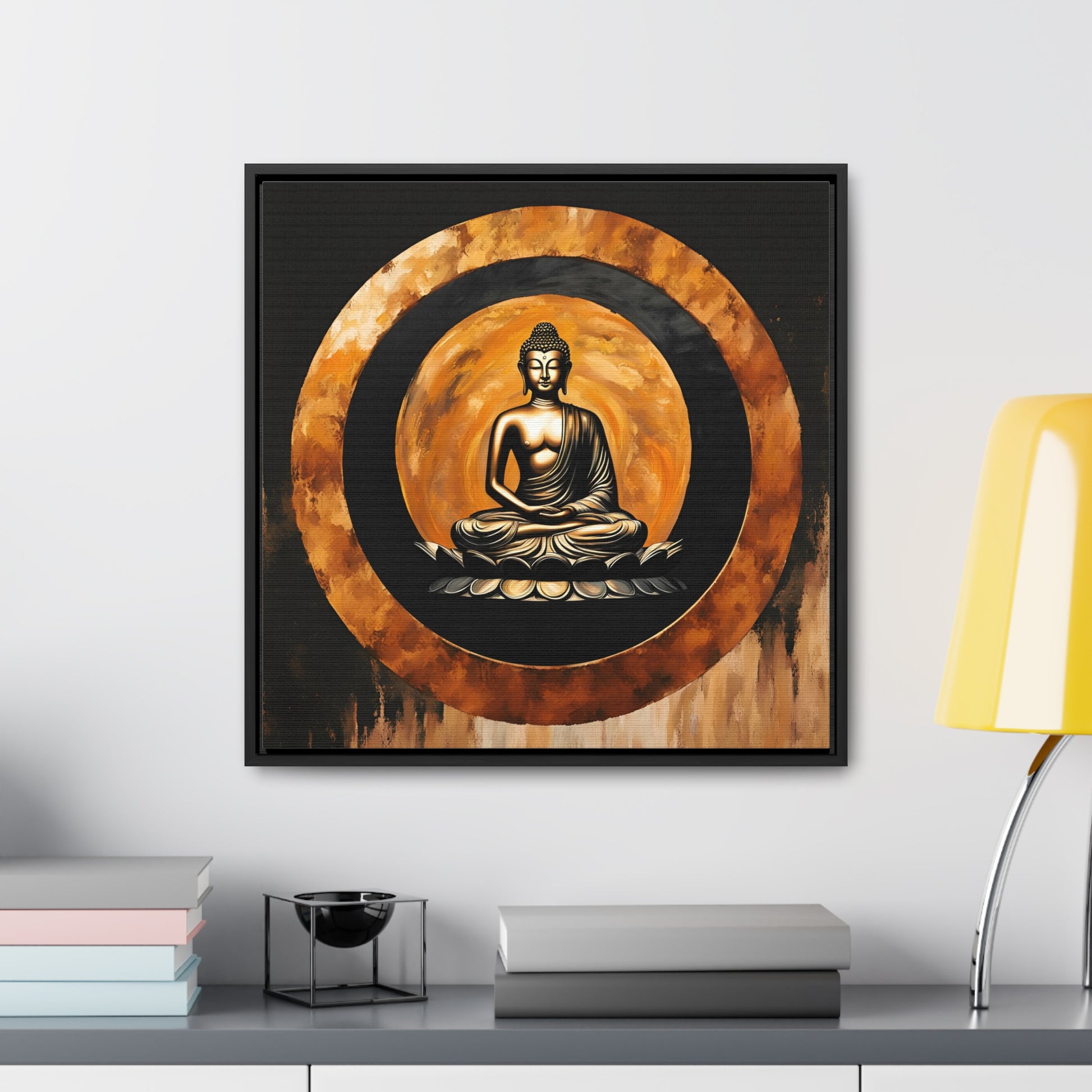 Golden Sitting Buddha in a Gold Enso Circle Print on Canvas 24x24