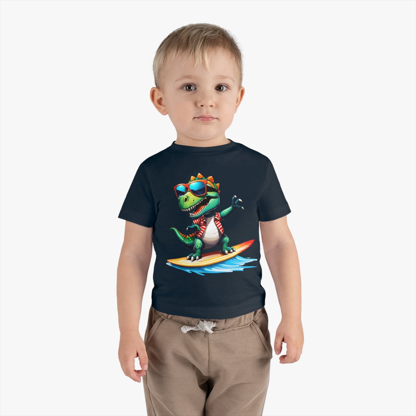 Toni the Dino Wave Catcher Infant Cotton Jersey Tee Navy Blue on Boy