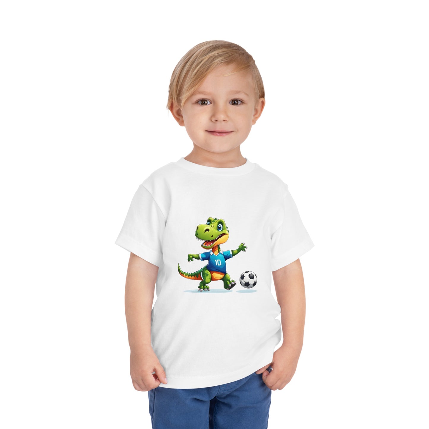 Soccersaurus Rex Toddler Short Sleeve Tee White on Boy