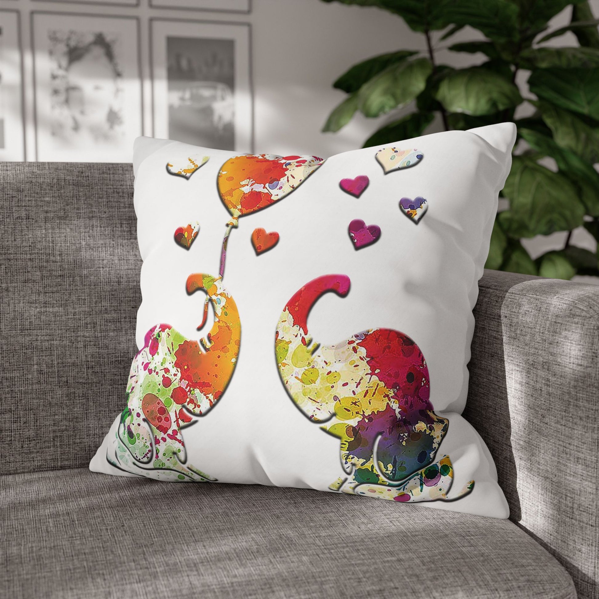 Colorful Baby Elephants and Balloons Replacement Pillow Cover on sofa