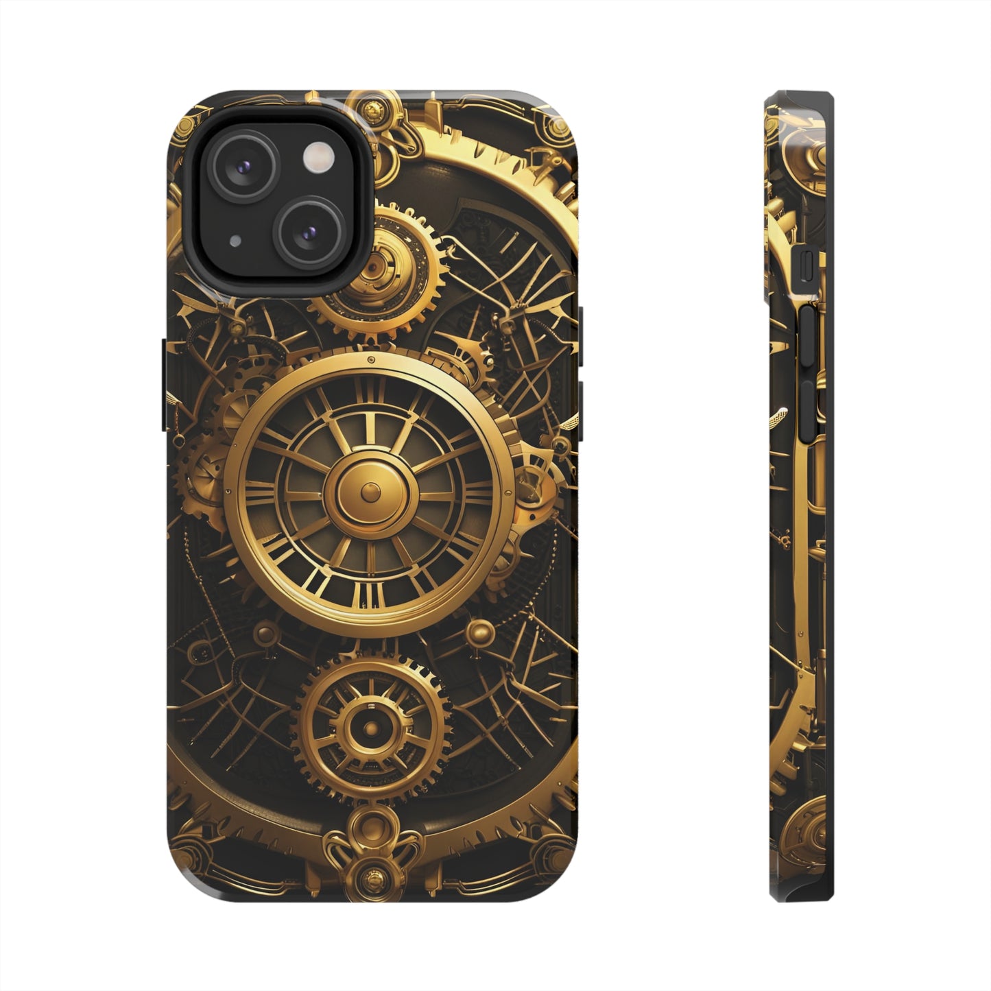 Art Deco Themed Steampunk Panel Tough Phone Case for iPhone  - Gold and Copper Gears Panel Style Printed on Phone Case for iPhone 14