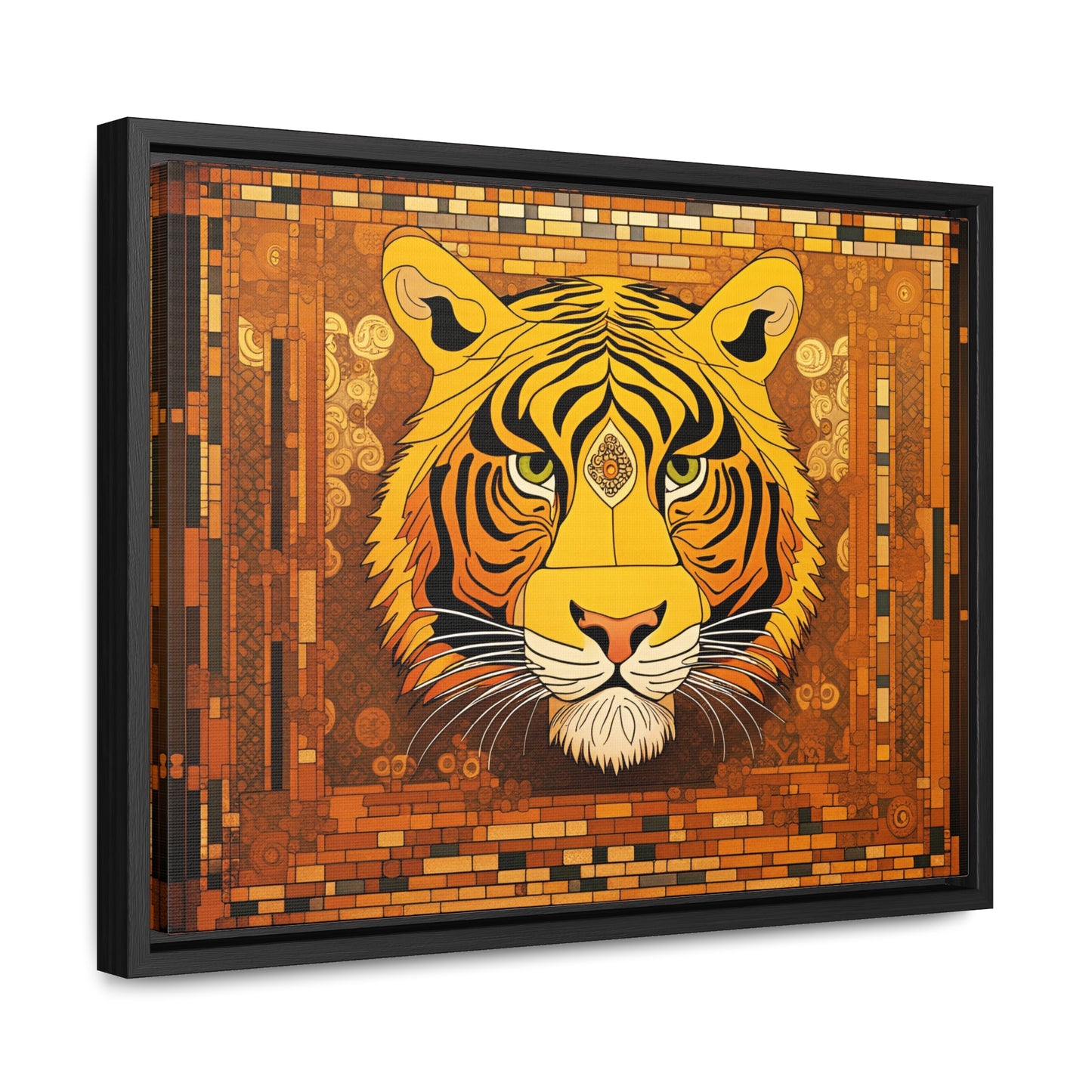 Tiger Head in the Style of Gustav Klimt Print on Canvas in a Floating Frame side view