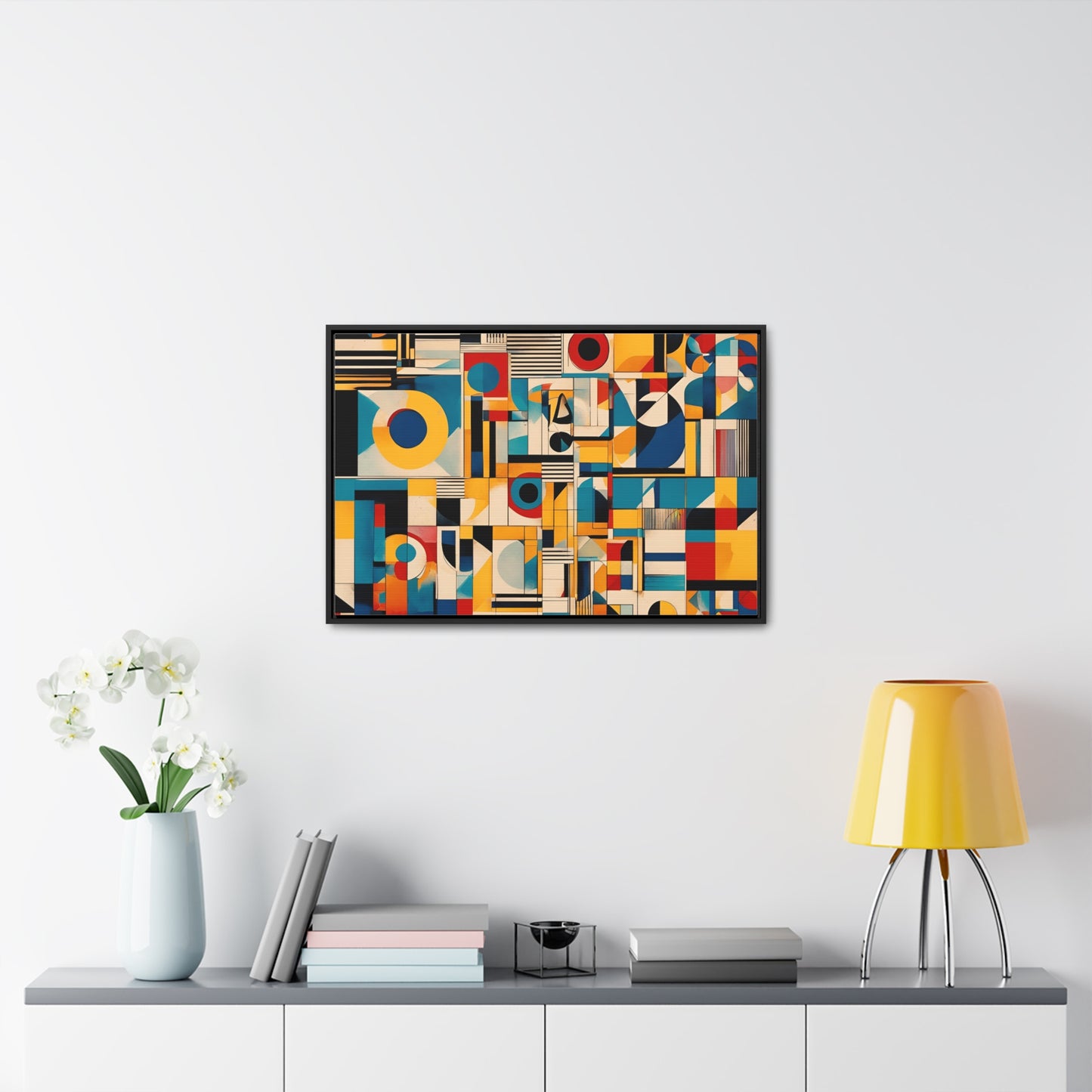 Bold Mid Century Modern Wall Art Print on Canvas in a Floating Frame 36x24 hung