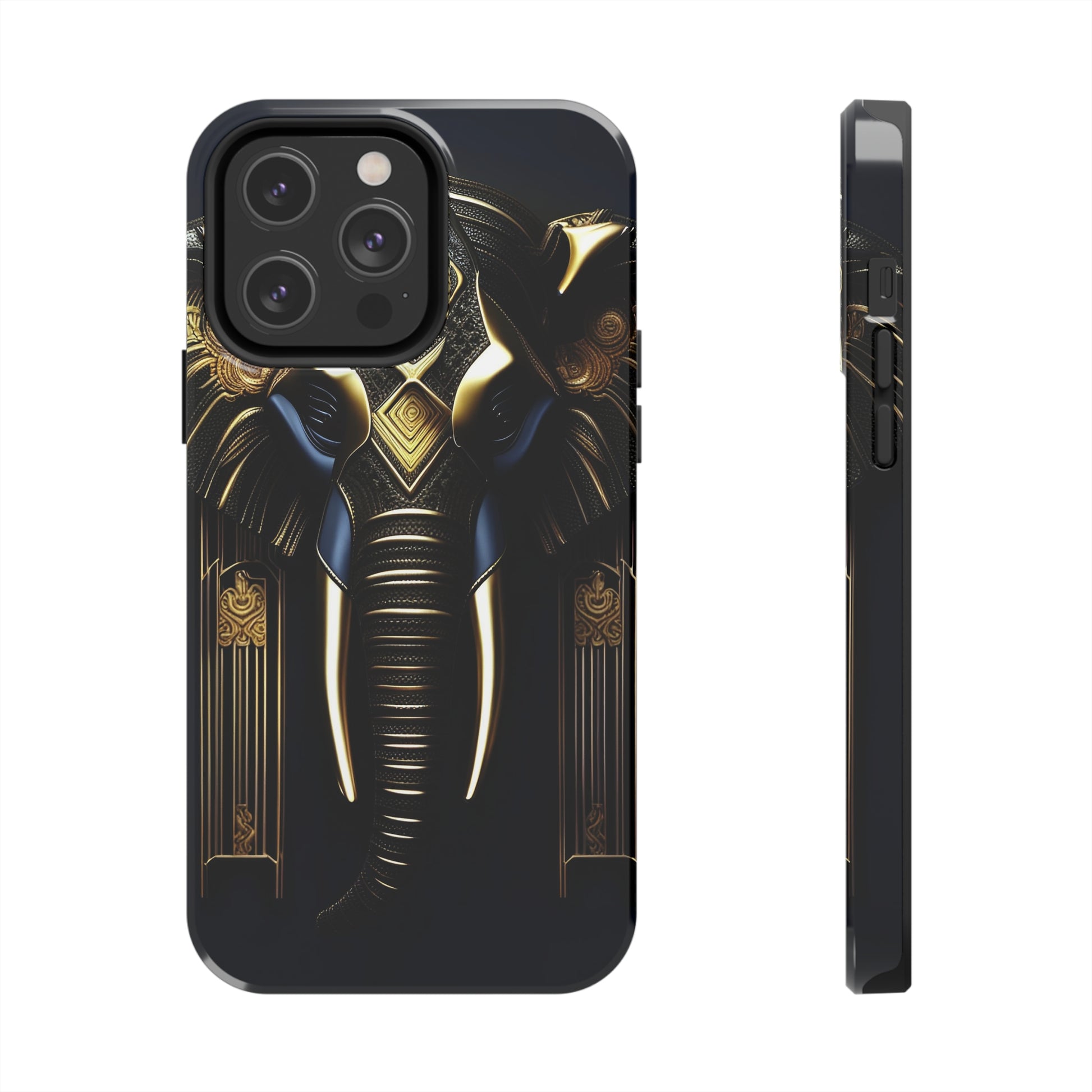  Blue and Gold Elephant Head Art Deco Style Printed on Phone Case for iPhone 14 Pro 
