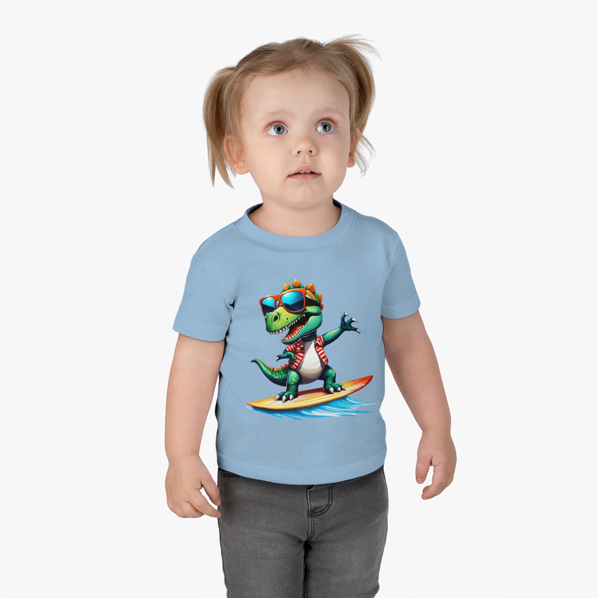 Toni the Dino Wave Catcher Infant Cotton Jersey Tee Light Blue on Girl