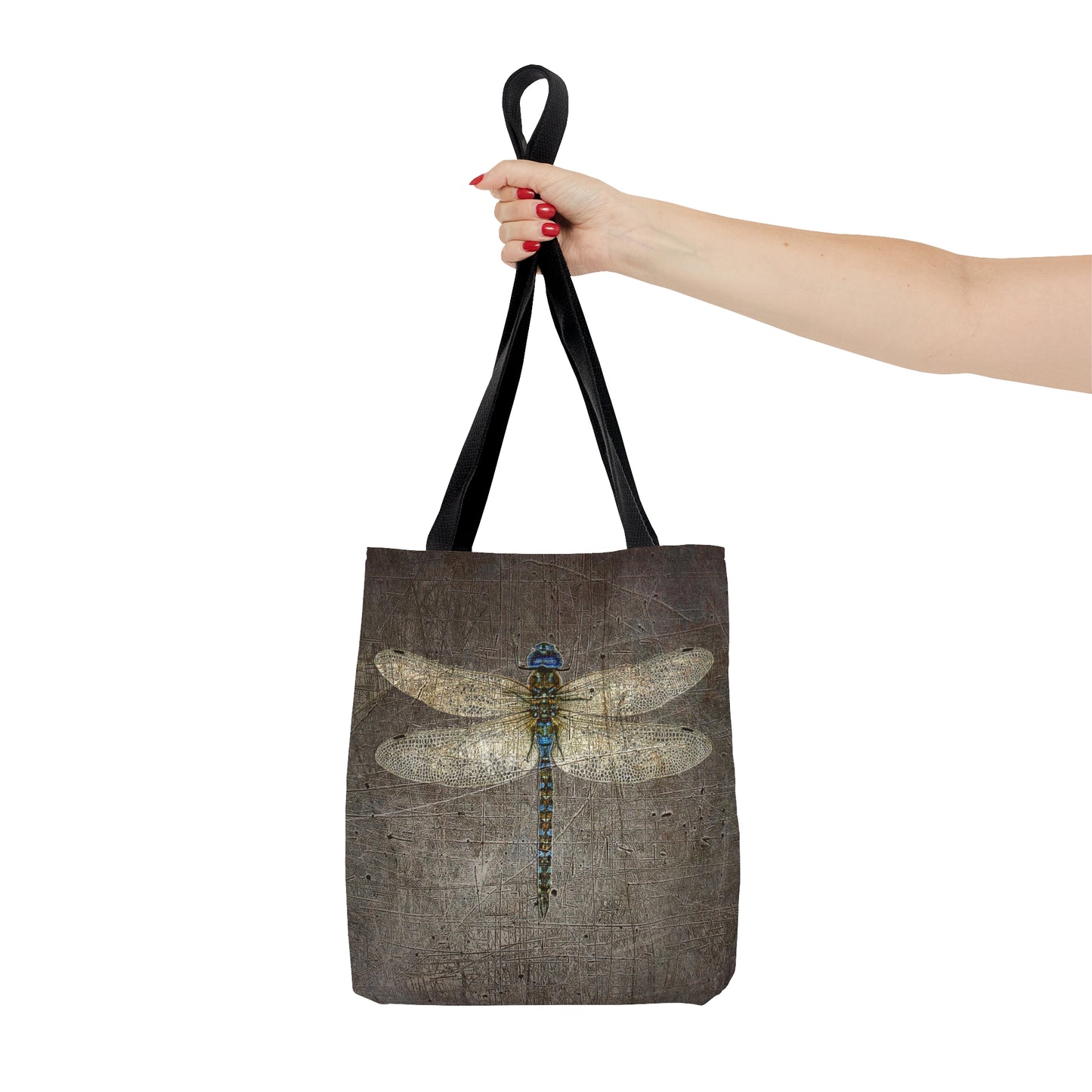 Dragonfly on Distressed Gray Stone Printed on Tote Bag small