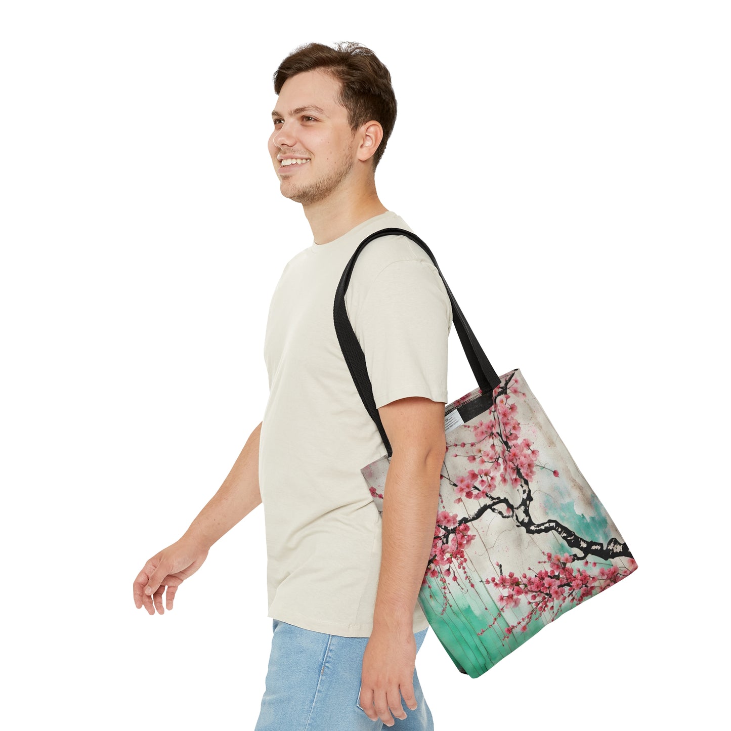 Floral Themed Bags and Travel Accessories - Street Style Cherry Blossoms Printed on Tote Bag small