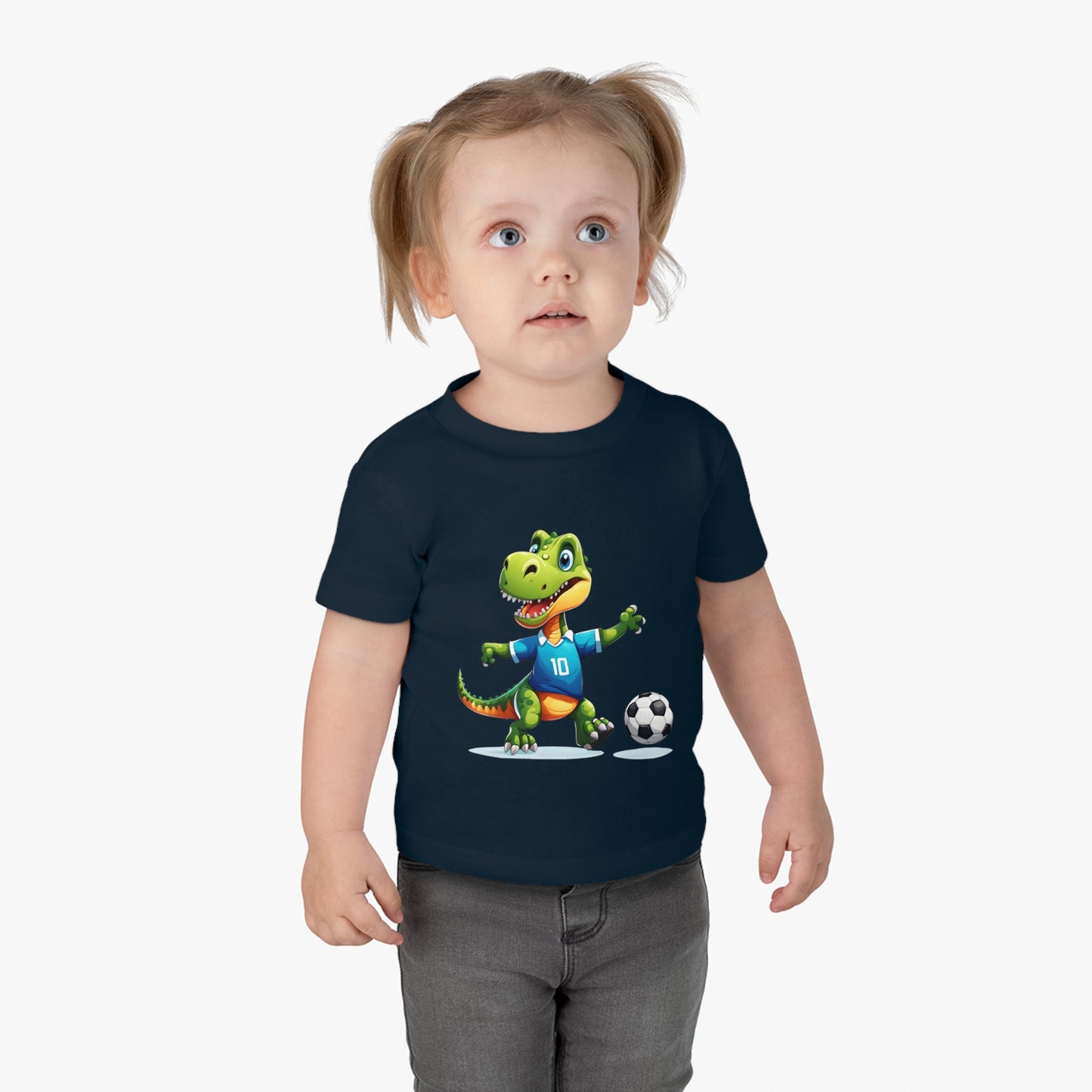 Soccersaurus Rex Infant Cotton Jersey Tee Navy Blue on Girl