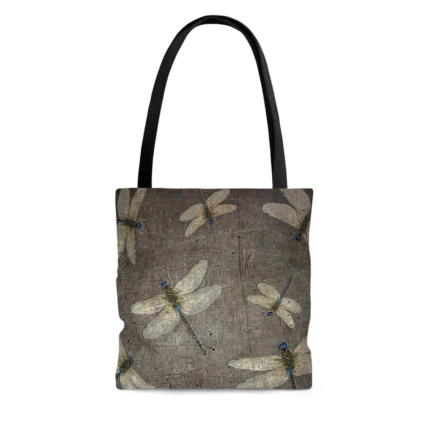 Flight of Dragonflies on Distressed Gray Stone Printed on Tote Bag small back