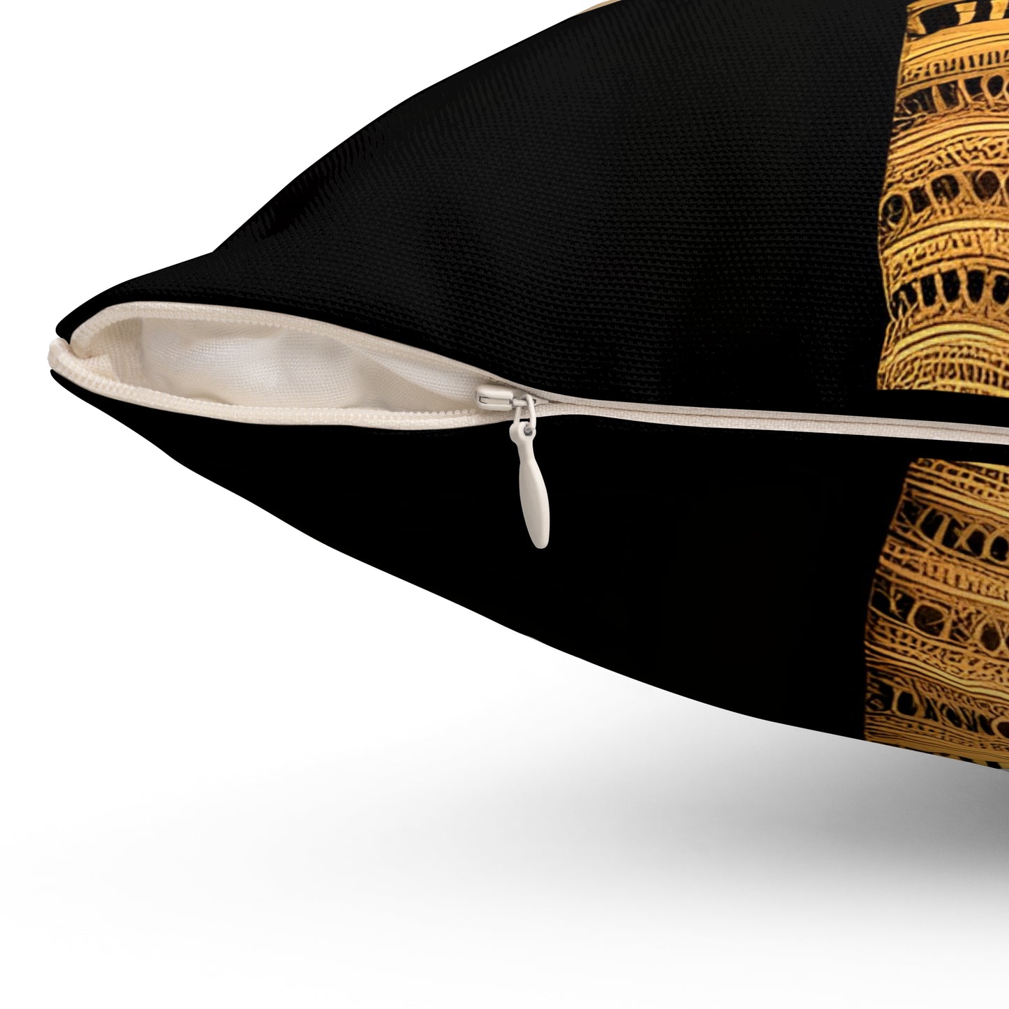 Gold Asian Elephant Head on Black Background, Square Pillow