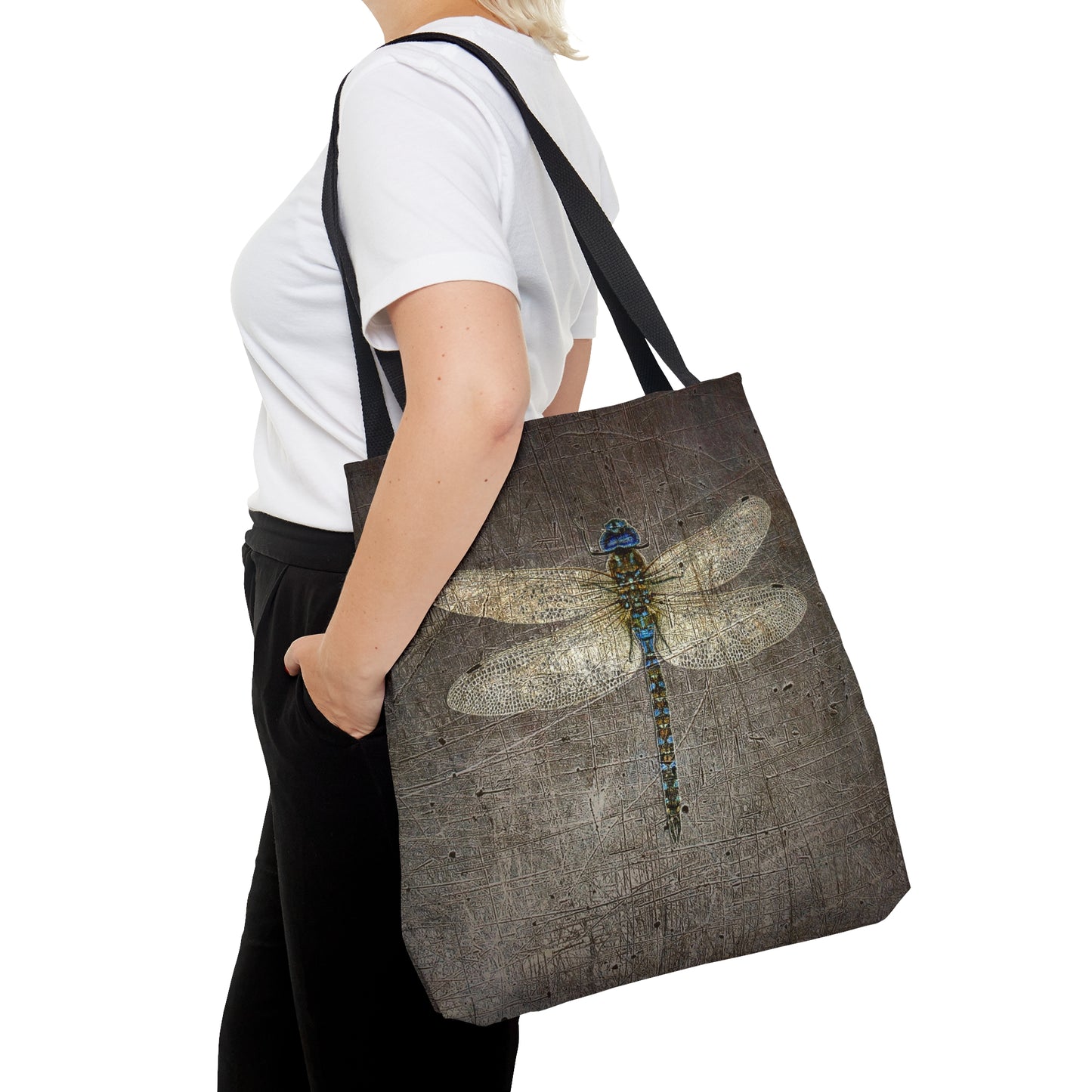 Dragonfly Themed Bags and Accessories - Dragonfly on Distressed Gray Stone Printed on Tote Bag
