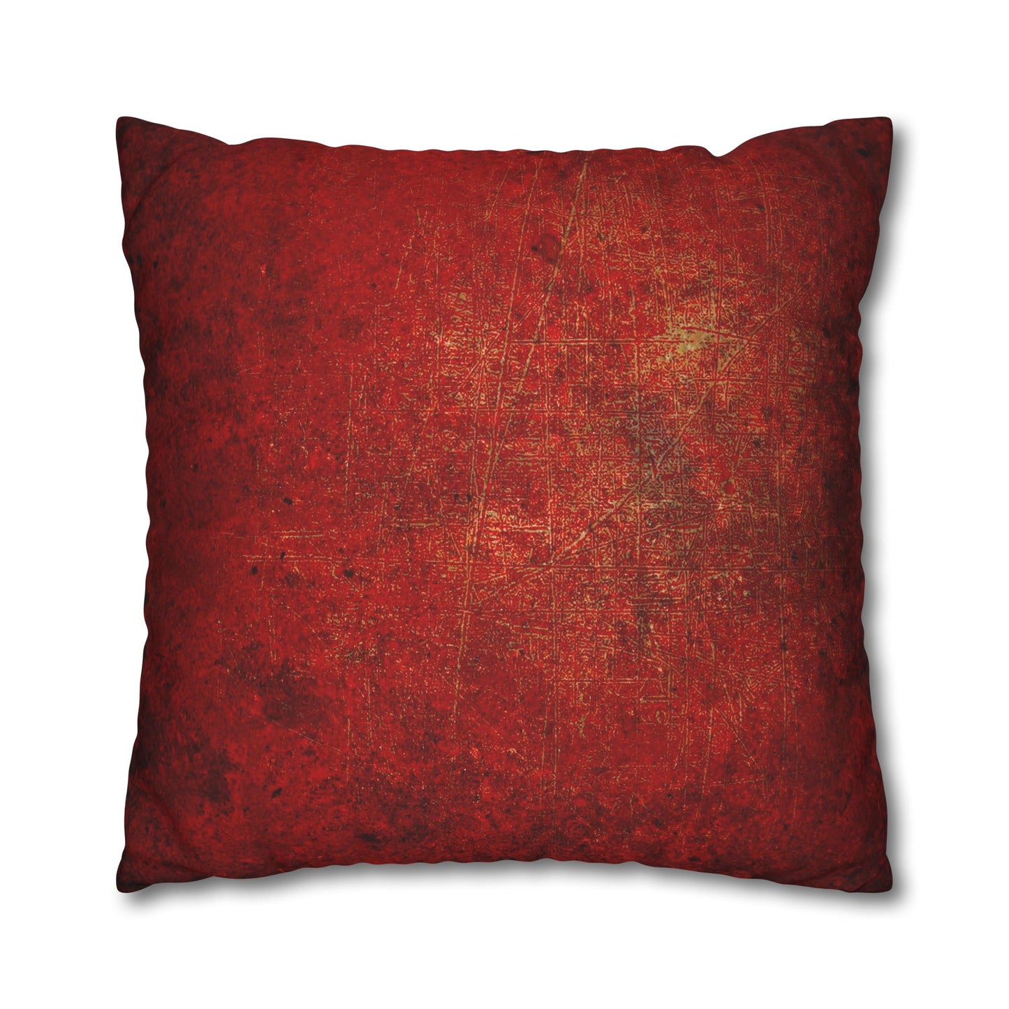 Meditation Themed Square Pillow Cover, Om Symbol Mandala Style Print on Lava Red Background Pillow Cover