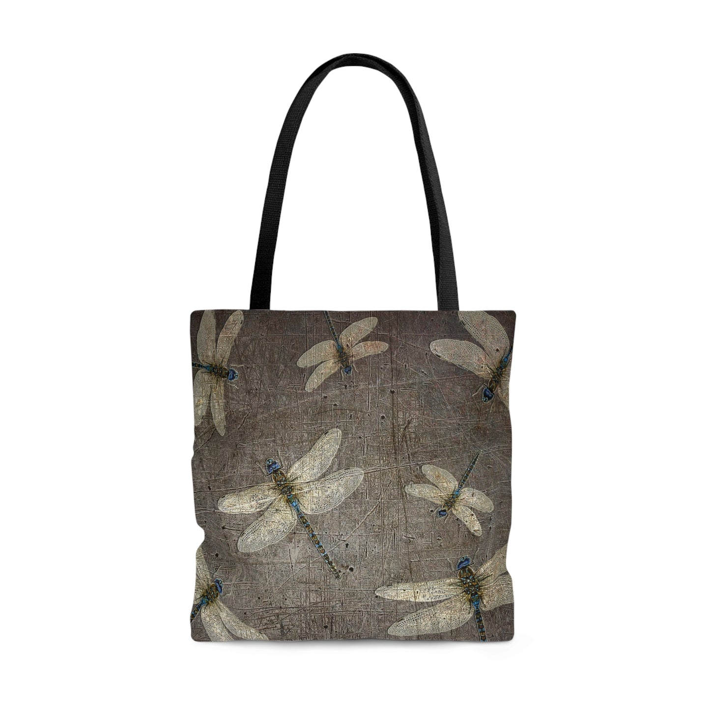 Flight of Dragonflies on Distressed Gray Stone Printed on Tote Bag small front