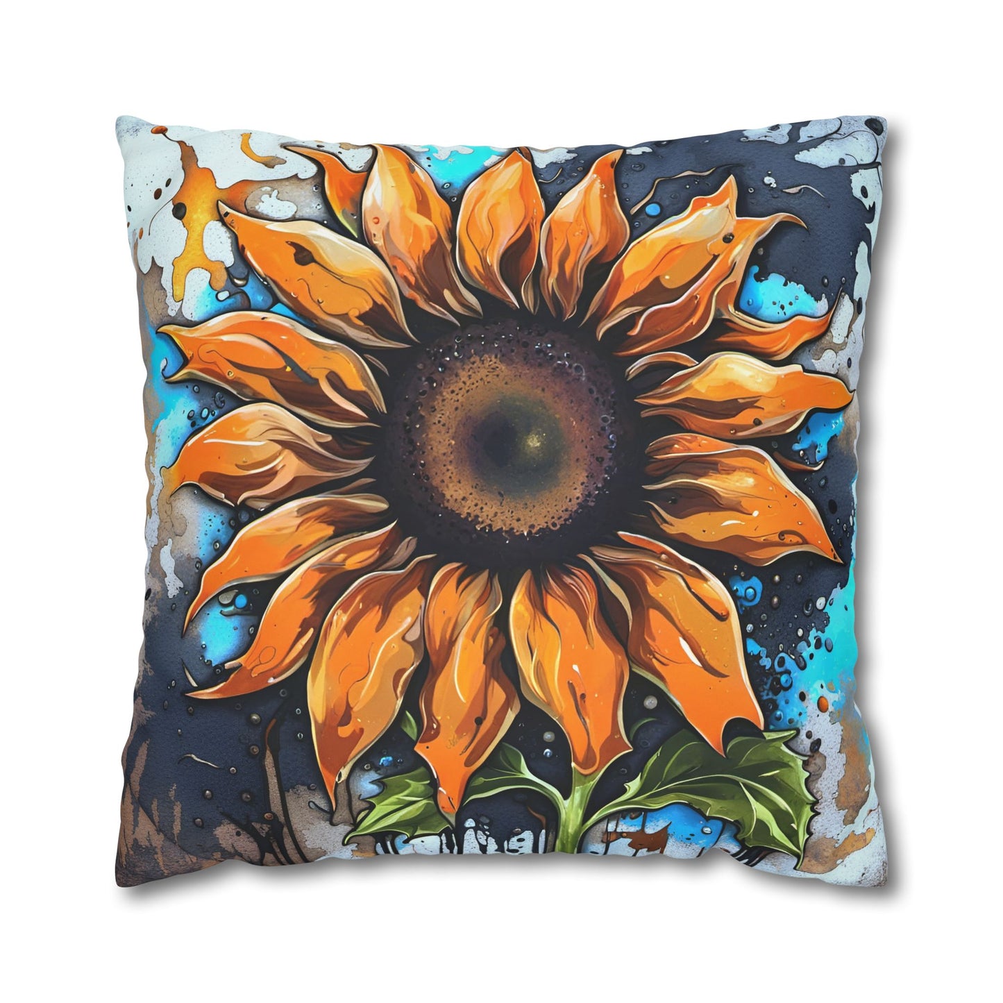 Street Style Sunflower Print on Spun Polyester Pillow Cover Front pillow inside