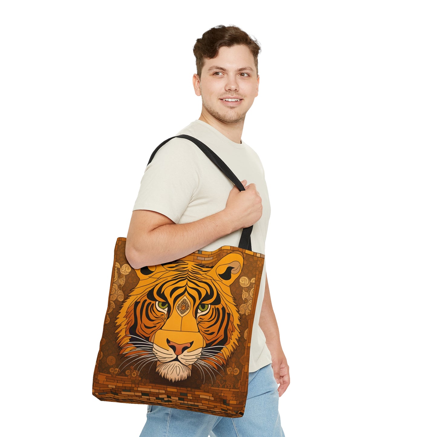 Tiger Themed Bags and Purses - Tiger Head in the Style of Gustav Klimt Printed on Tote Bag - 3 sizes