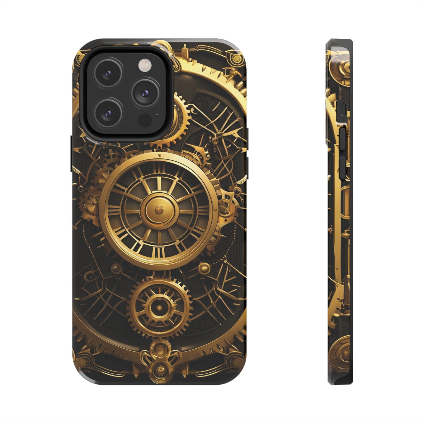 Art Deco Themed Steampunk Panel Tough Phone Case for iPhone  - Gold and Copper Gears Panel Style Printed on Phone Case for iPhone 14 Pro Max