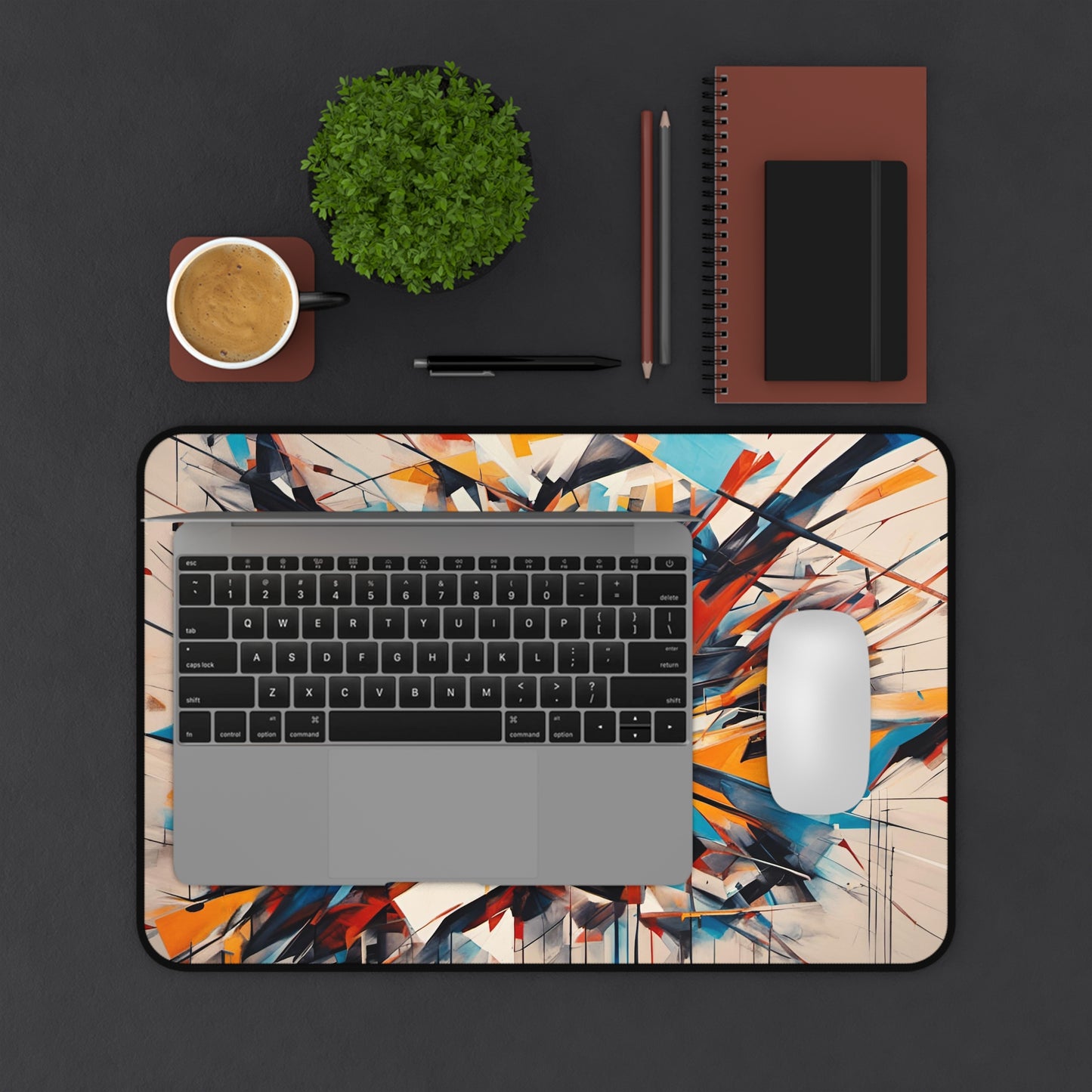 Modern Art Themed Desk Accessories - Color Explosion Print on Neoprene Desk Mat