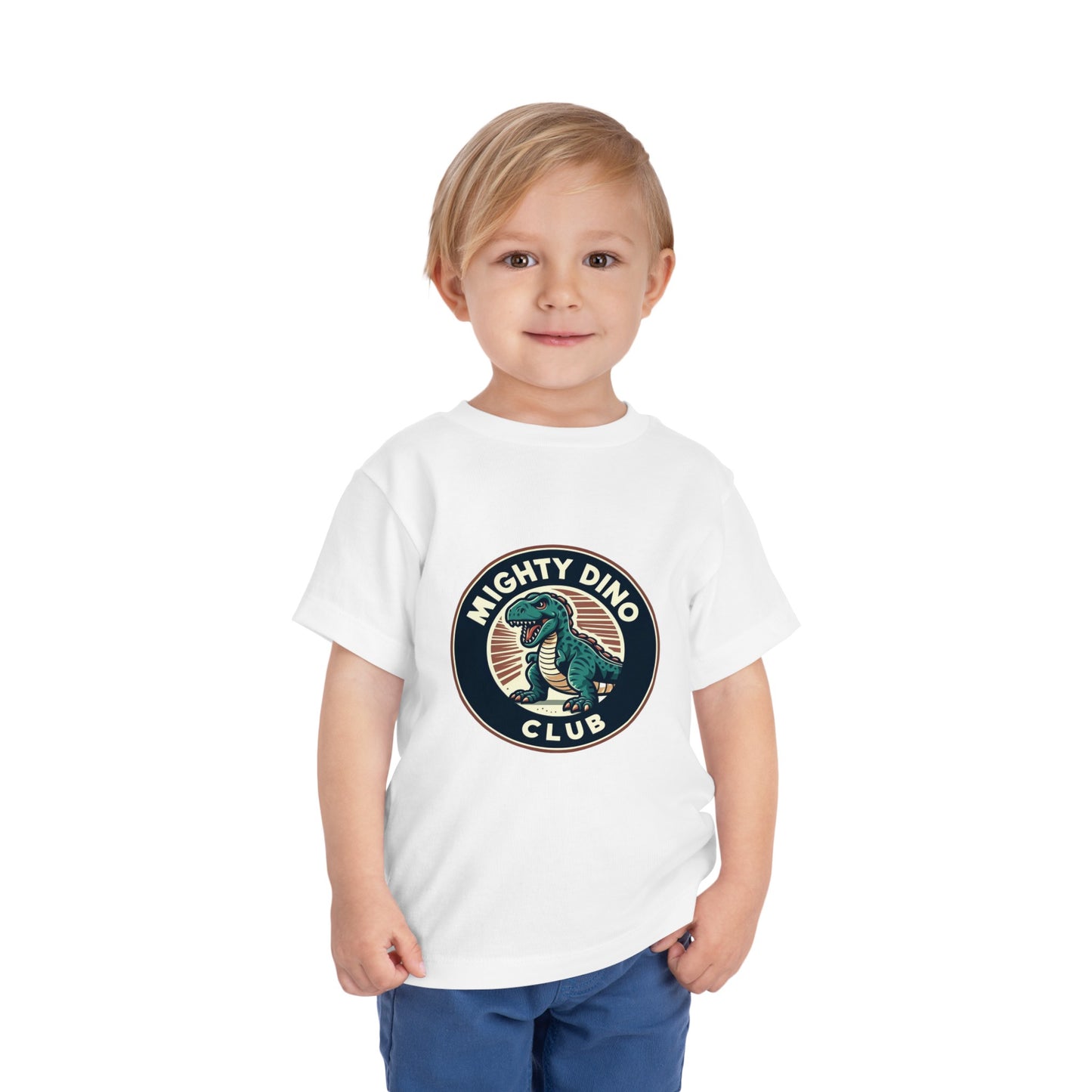 The Mighty Dino Club Toddler Short Sleeve Tee White on Boy