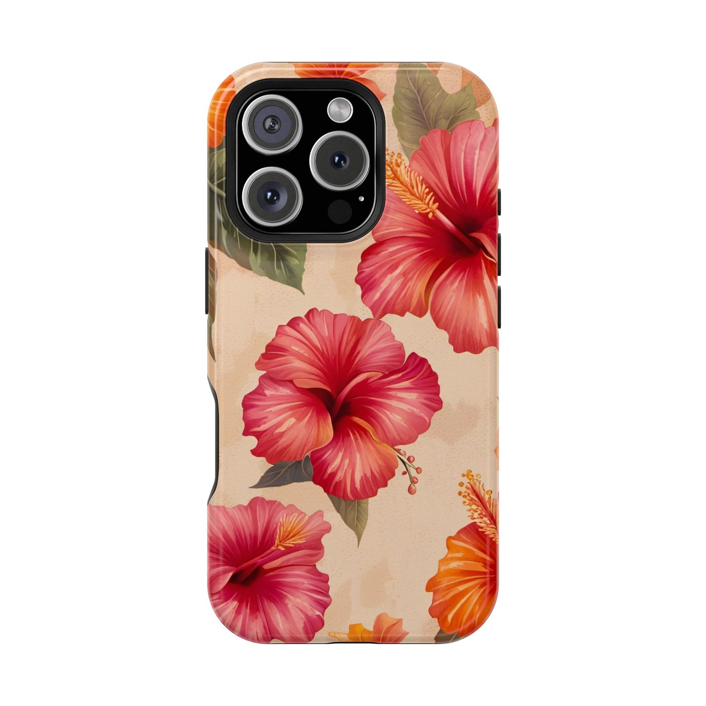 Pink and Orange Hibiscus Flowers Print on Magnetic Tough Case for iPhone 16 pro