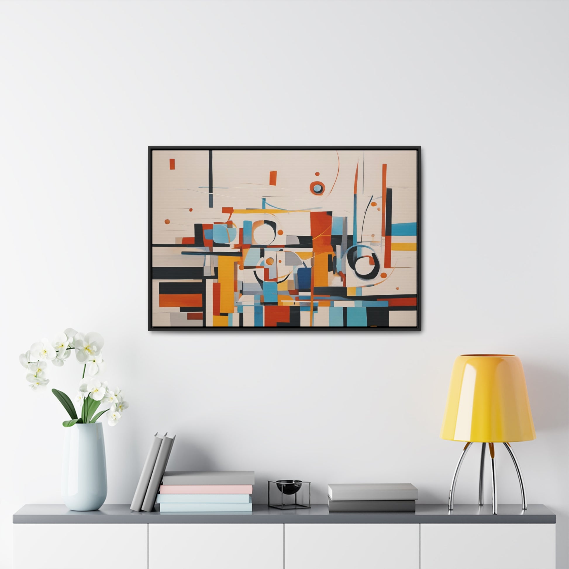 Modern Art Wall Print Mid Century Cubism Print on Canvas in a Floating Frame 36x24 Hung